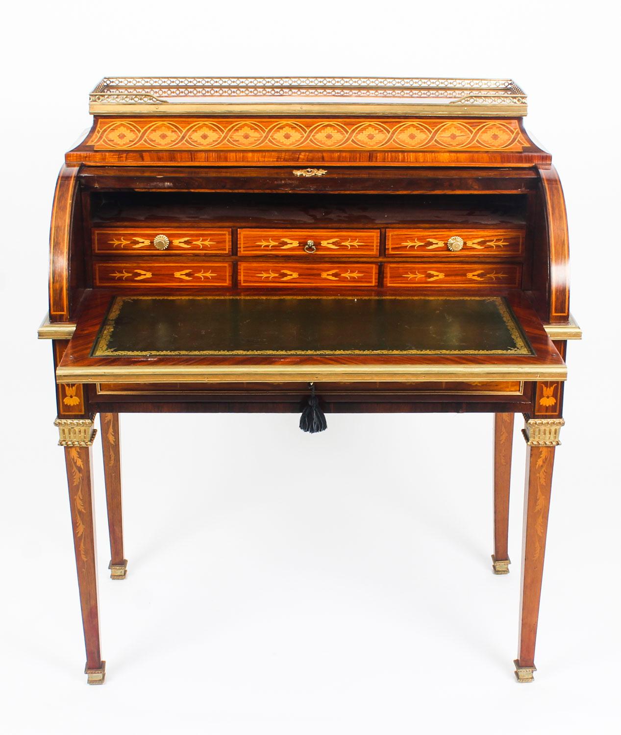 Marquetry Antique French Louis XV Revival Cylinder Bureau Howard & Sons, 19th Century