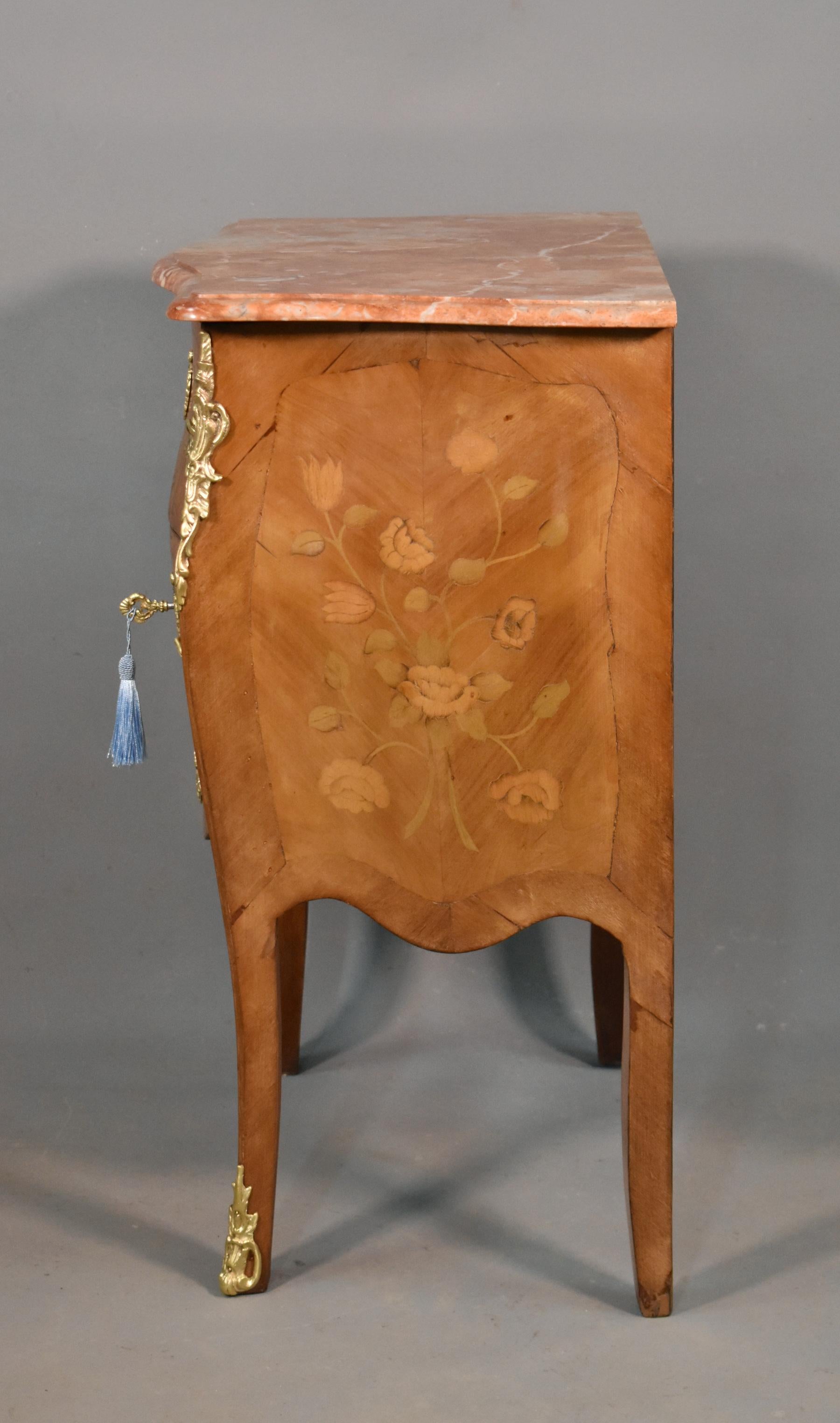 Antique French Louis XV Revival Marquetry Bombe Commode 19C For Sale 8