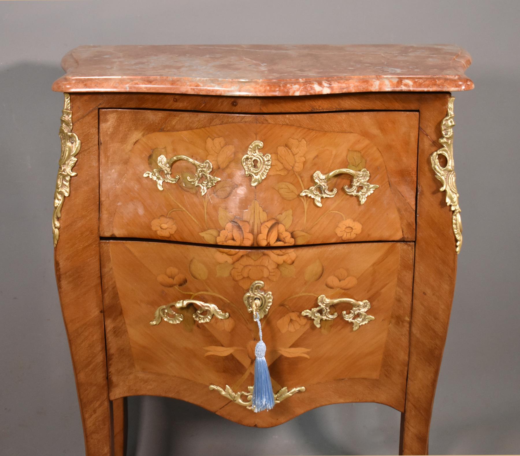 Late 19th Century Antique French Louis XV Revival Marquetry Bombe Commode 19C For Sale