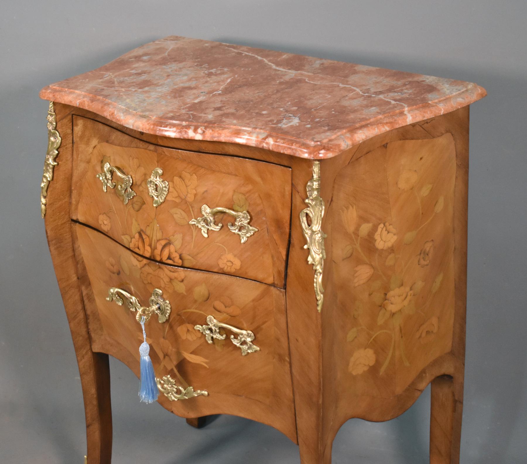 Ormolu Antique French Louis XV Revival Marquetry Bombe Commode 19C For Sale