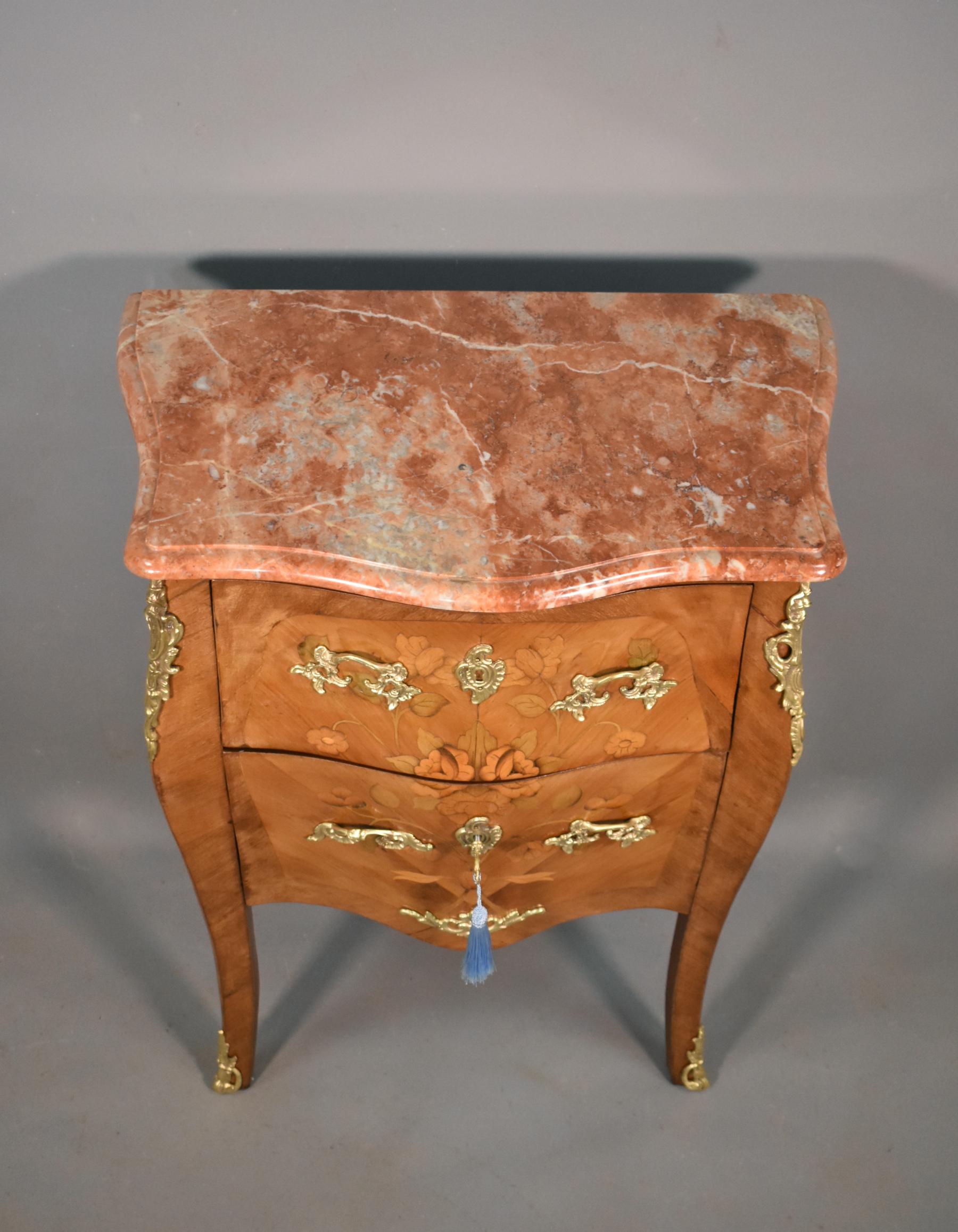 Antique French Louis XV Revival Marquetry Bombe Commode 19C For Sale 2