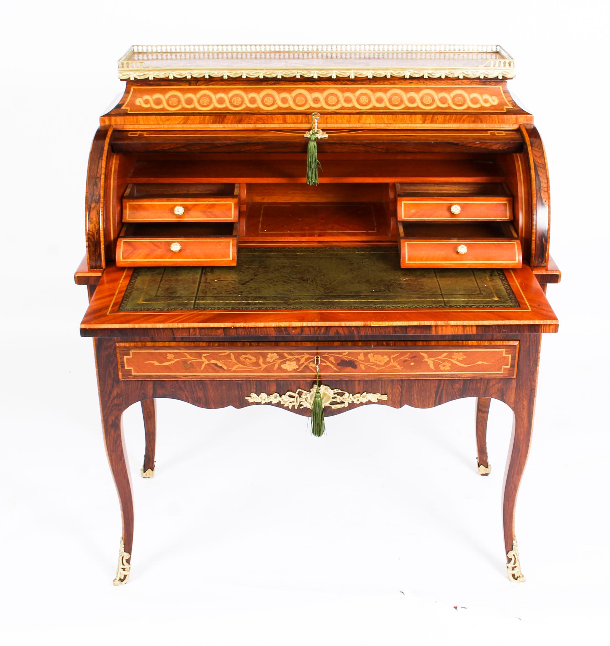 Antique French Louis XV Revival Marquetry Bureau, 19th Century 4