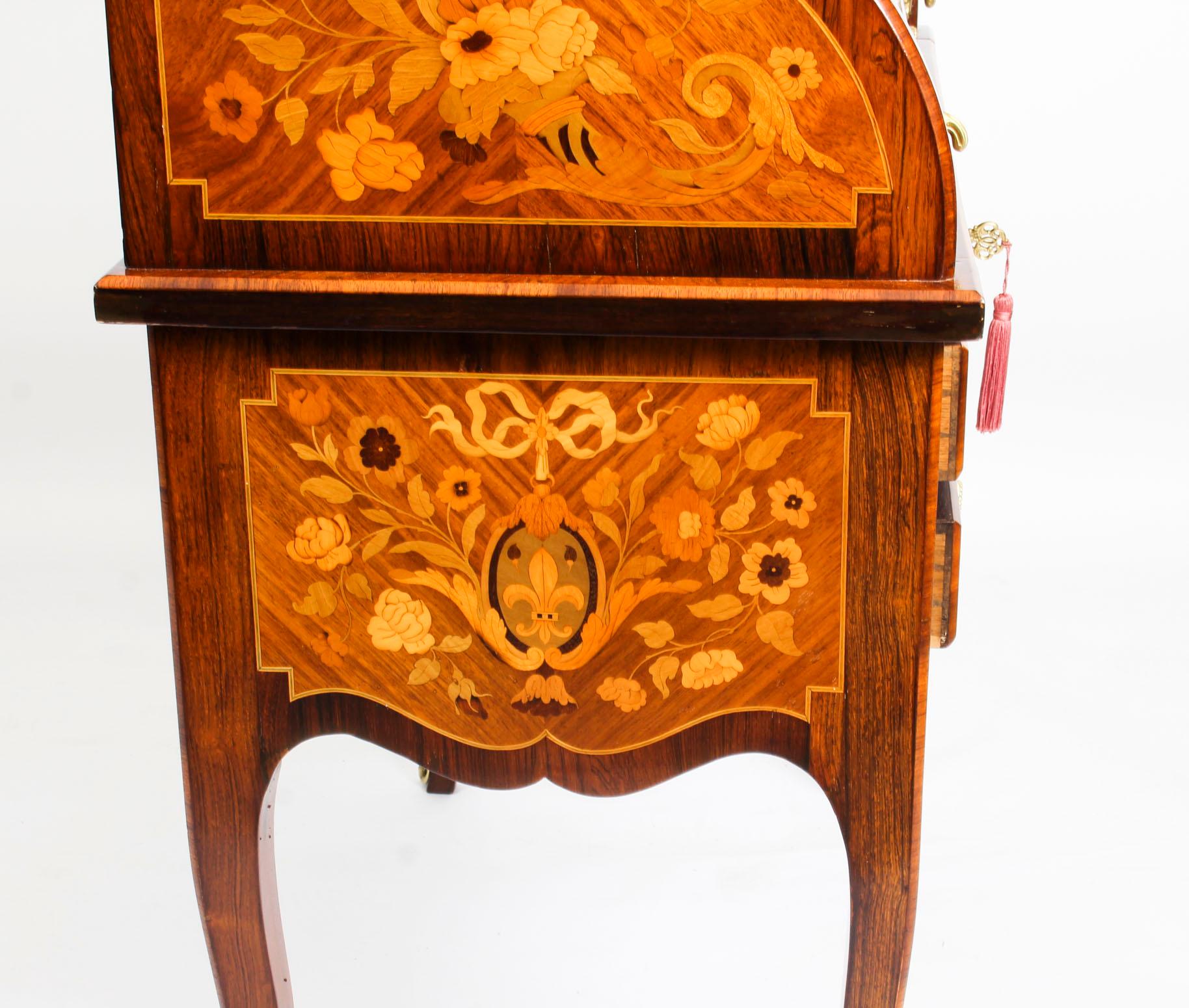 Antique French Louis XV Revival Marquetry Bureau, 19th Century 6