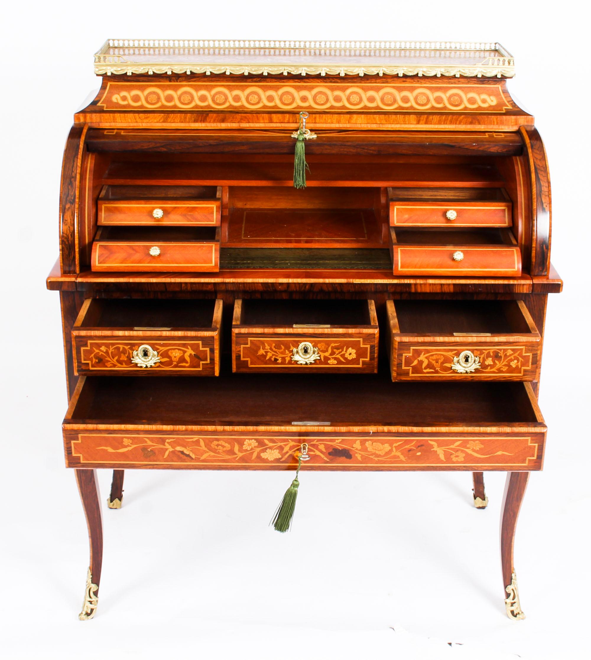 Antique French Louis XV Revival Marquetry Bureau, 19th Century 6