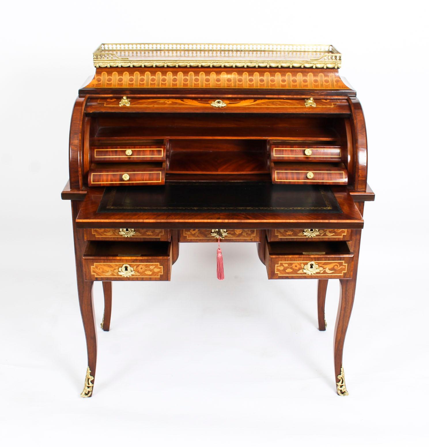 Antique French Louis XV Revival Marquetry Bureau, 19th Century 9