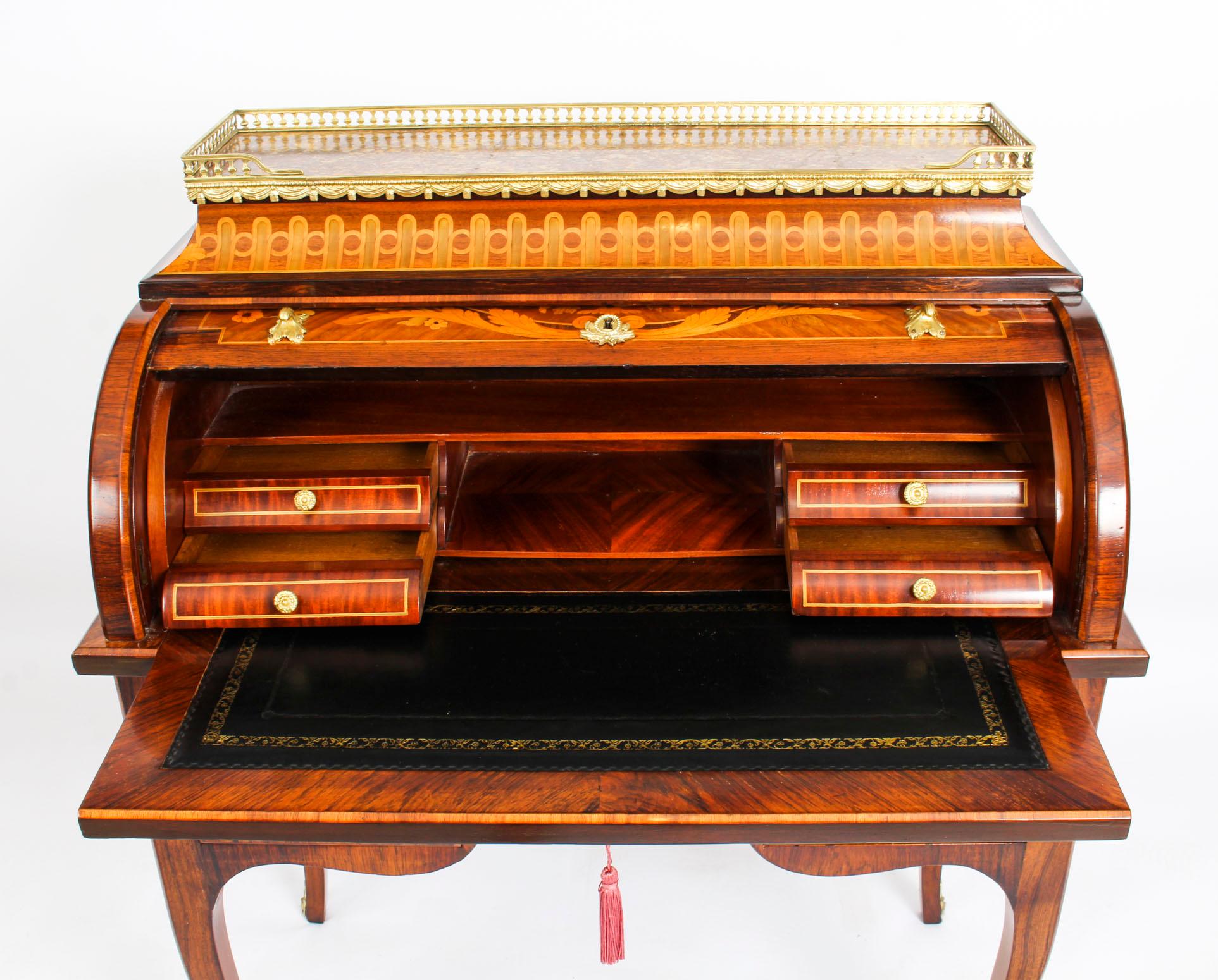 Antique French Louis XV Revival Marquetry Bureau, 19th Century 11