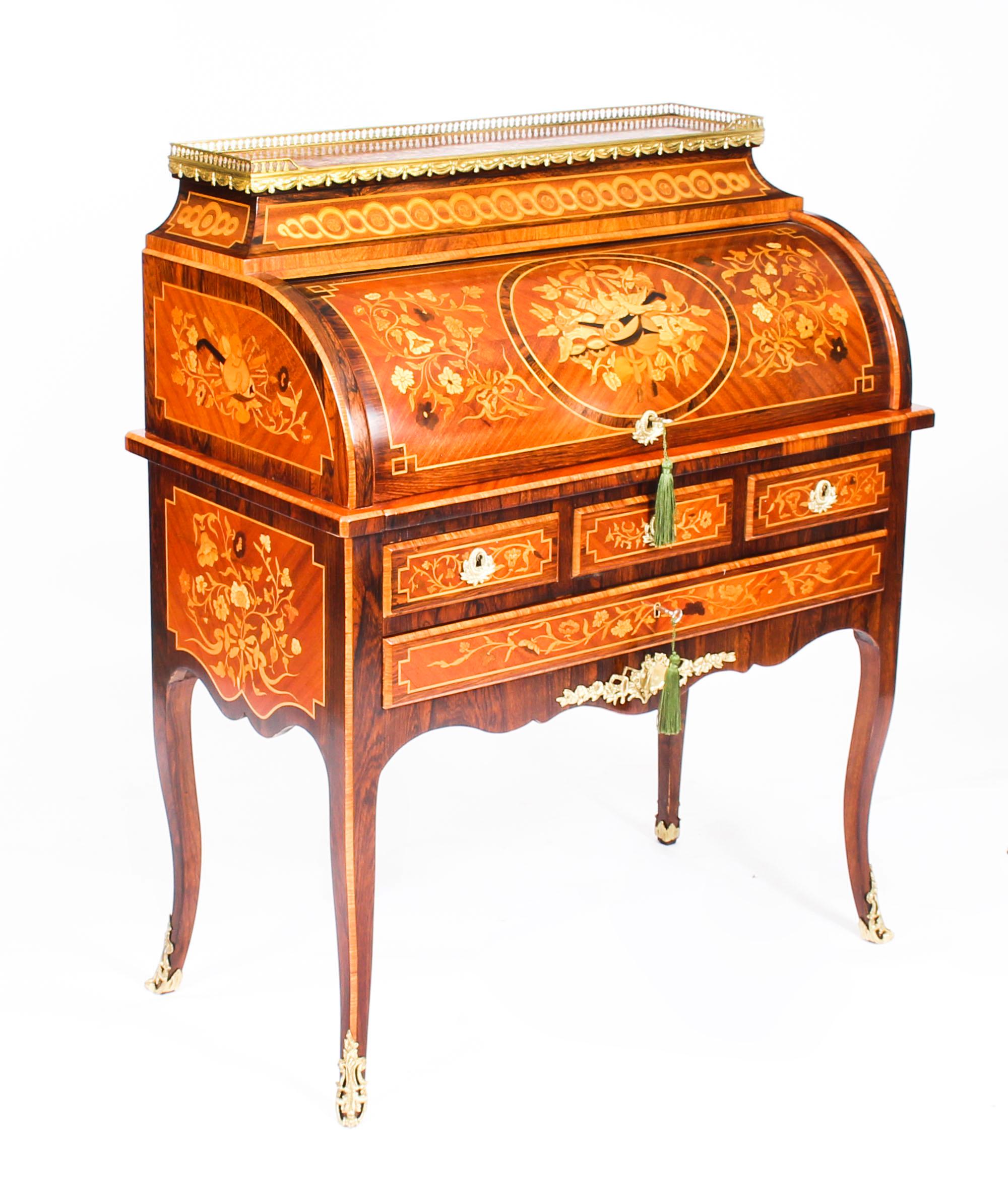 Antique French Louis XV Revival Marquetry Bureau, 19th Century 12