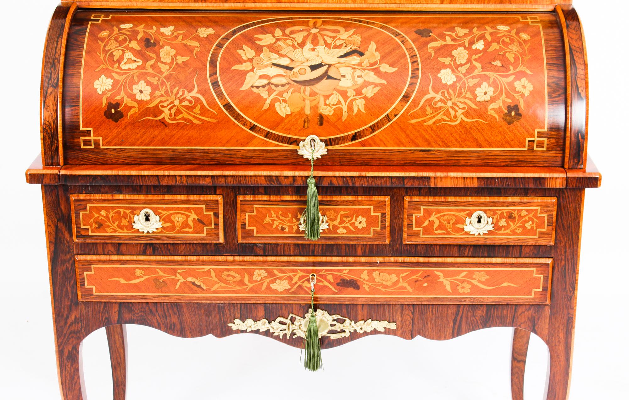 Walnut Antique French Louis XV Revival Marquetry Bureau, 19th Century