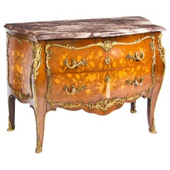Antique French Louis XV Revival Marquetry Commode Chest, 19th Century