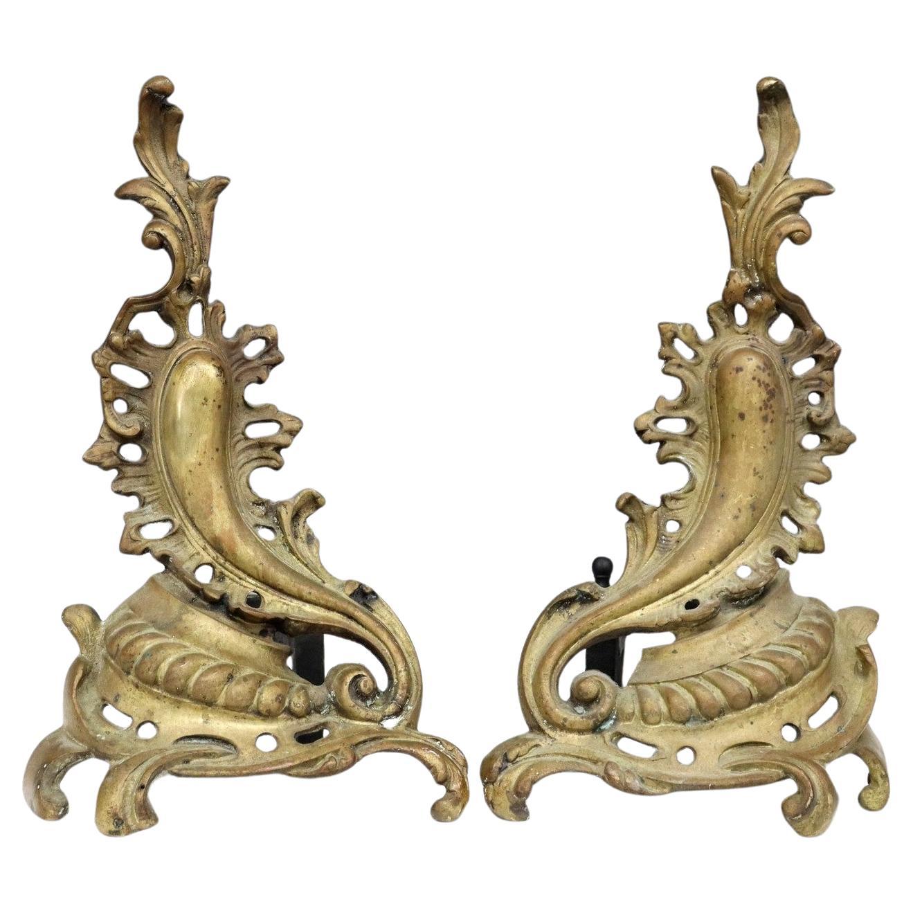 Sheffield NYC Antike Louis XV Rokoko Stil vergoldetes Messing Kamin Andiron Paar im Angebot
