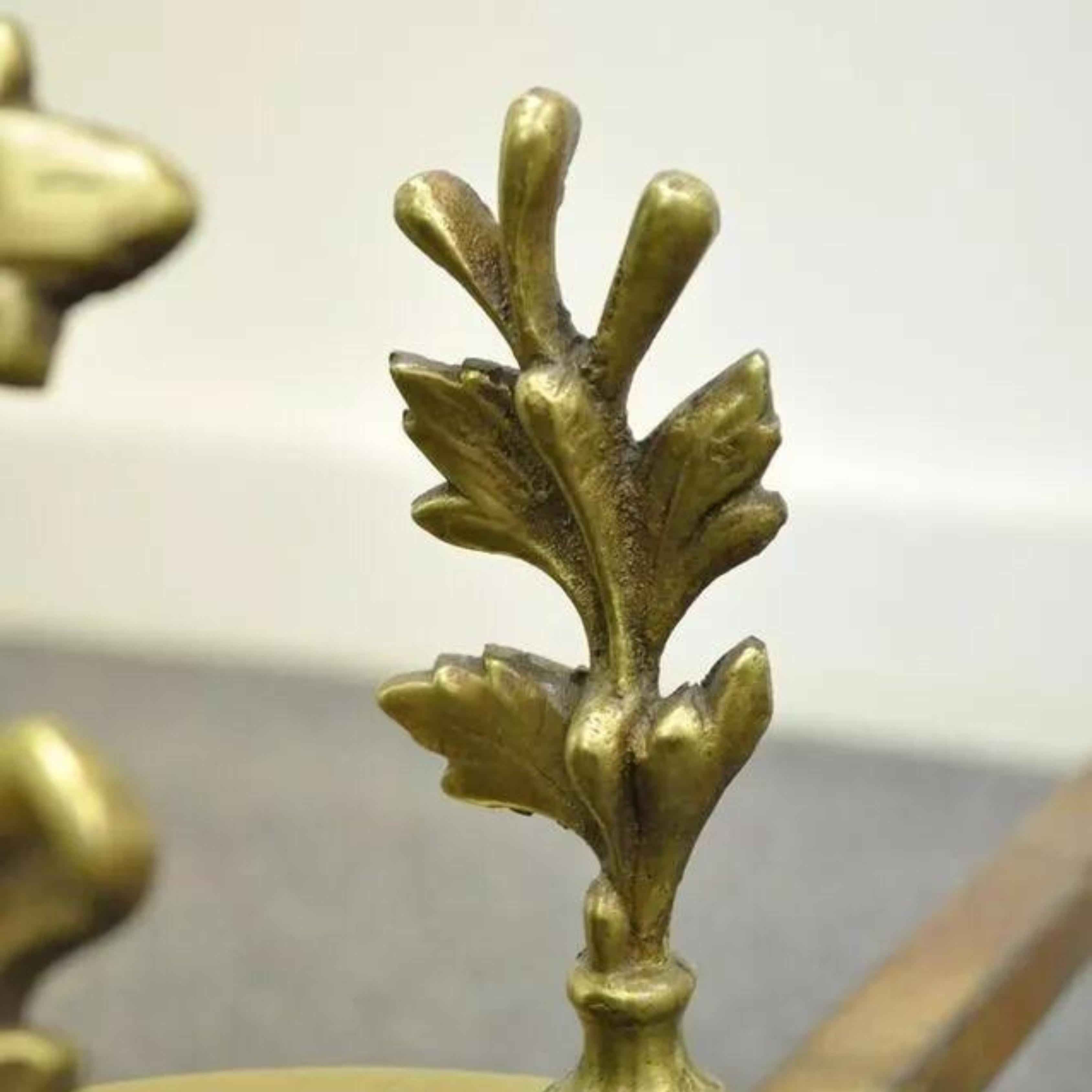 Paire de chenets anciens en bronze, laiton et Acanthus de style Louis XV Rococo en vente 4