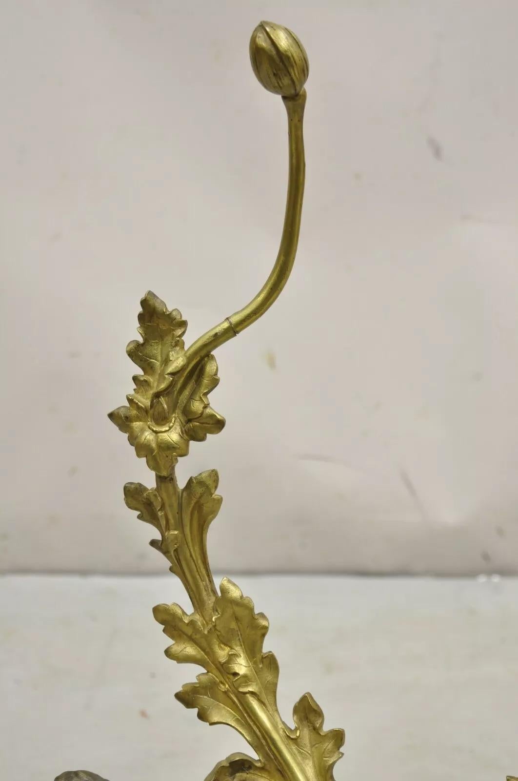 Antike französische Cherub-Acanthus-Blatt-Feuerböcke aus Bronze im Louis-XV-Rokoko-Stil im Rokoko-Stil, Paar im Angebot 3