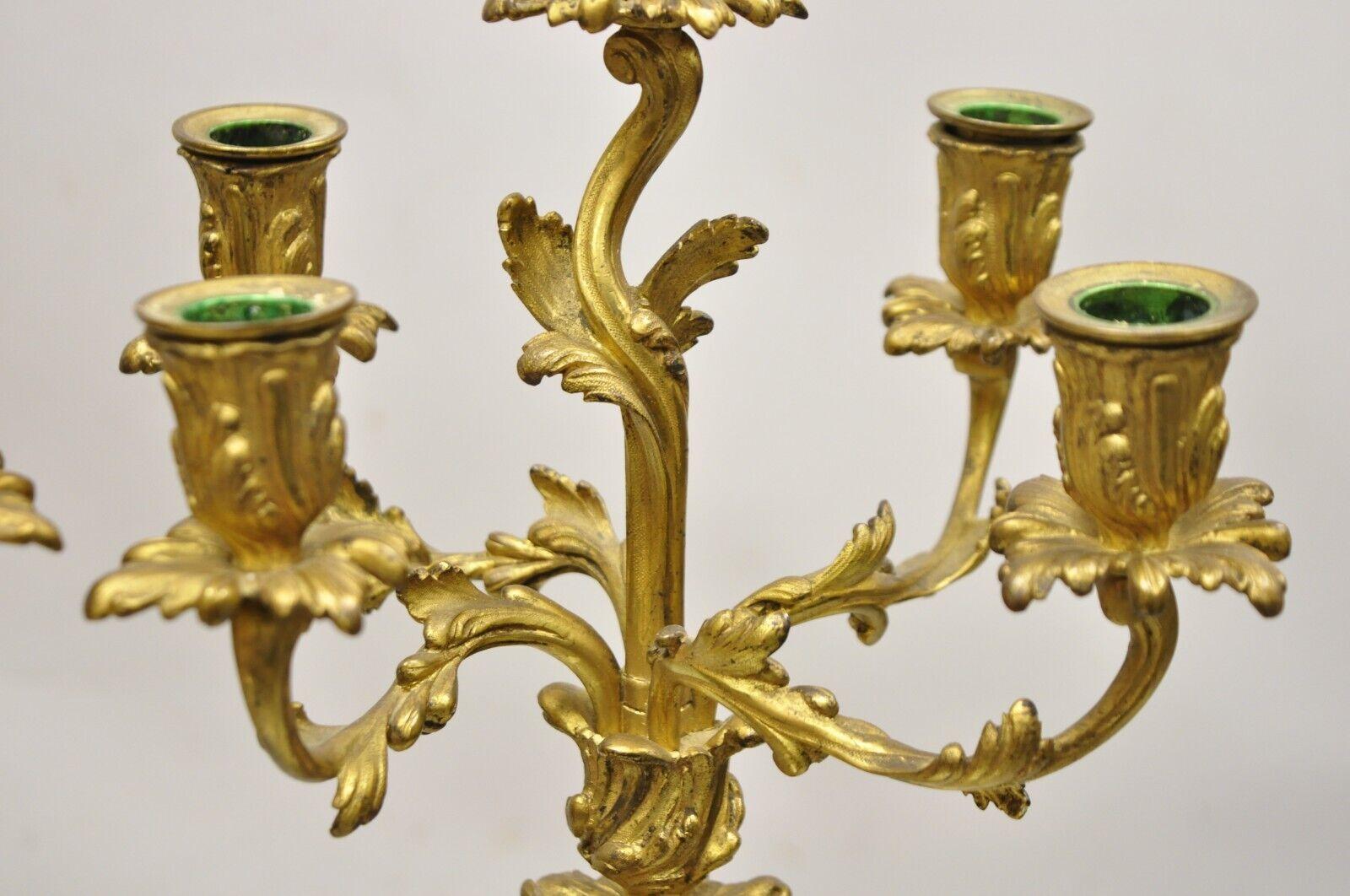 20th Century Antique French Louis XV Rococo Style Gold Gilt Bronze Candelabras, a Pair For Sale