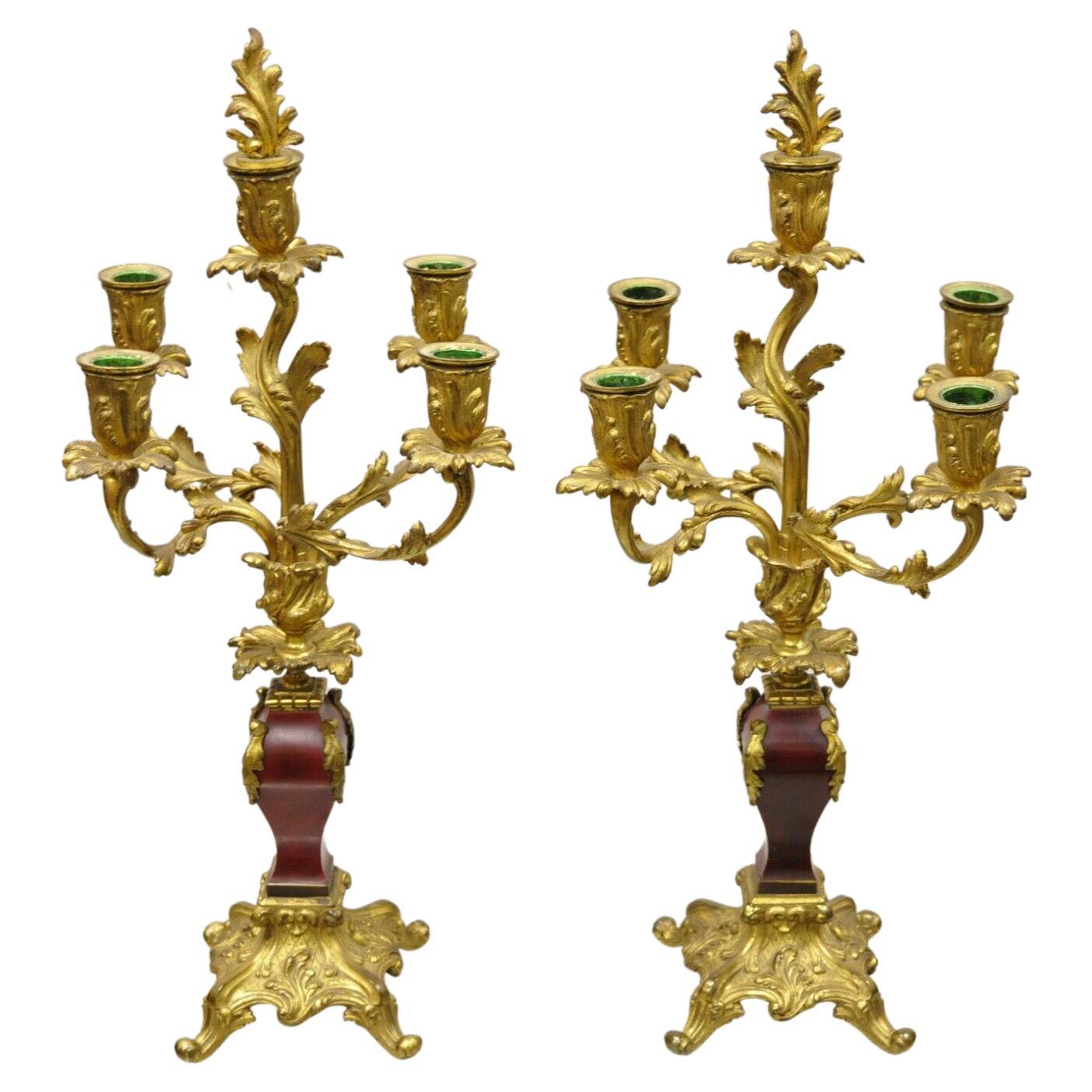 Antique French Louis XV Rococo Style Gold Gilt Bronze Candelabras, a Pair