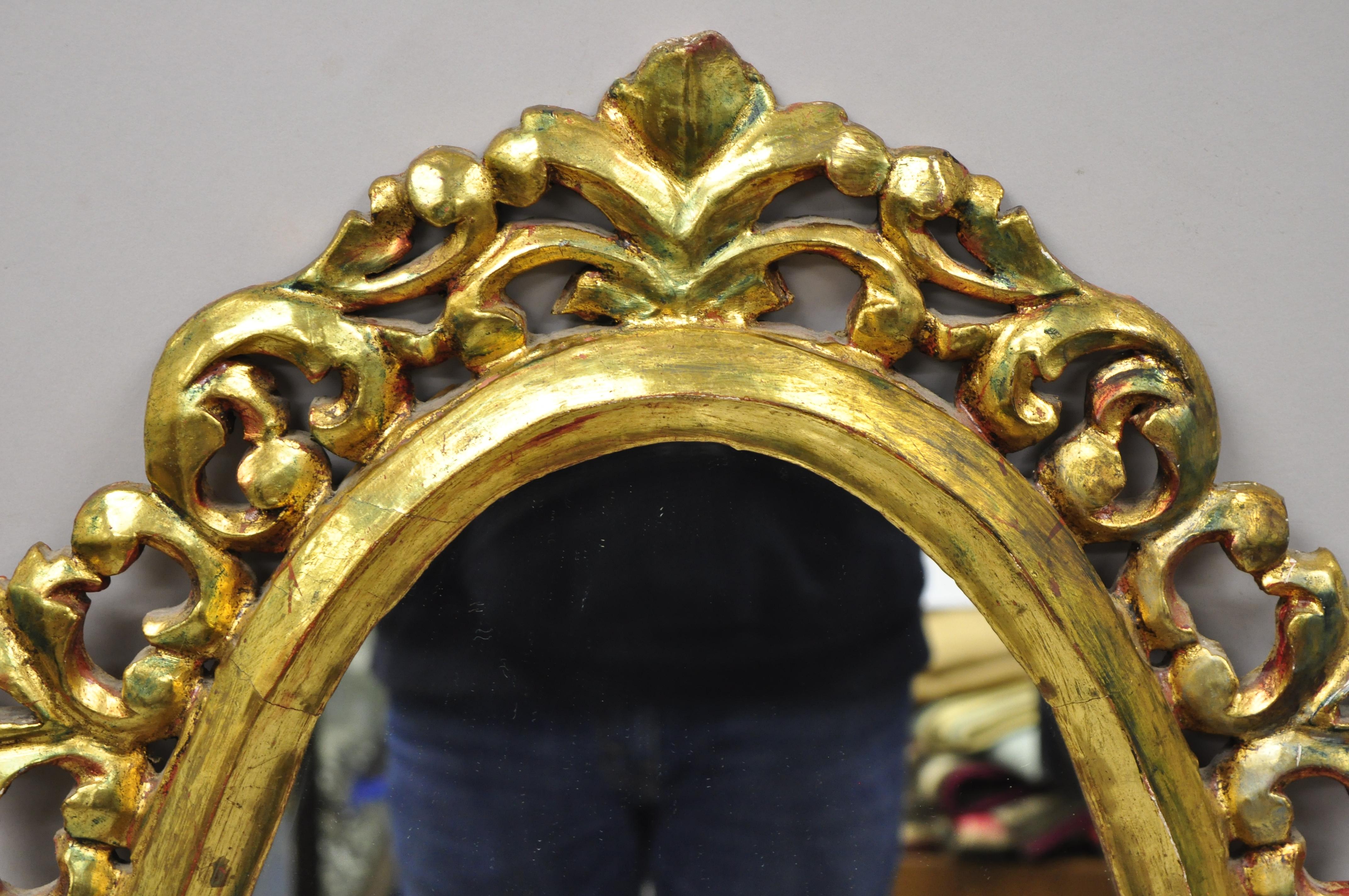 Louis XIV Antique French Louis XV Rococo Style Gold Giltwood Pierce Carved Oval Mirror For Sale
