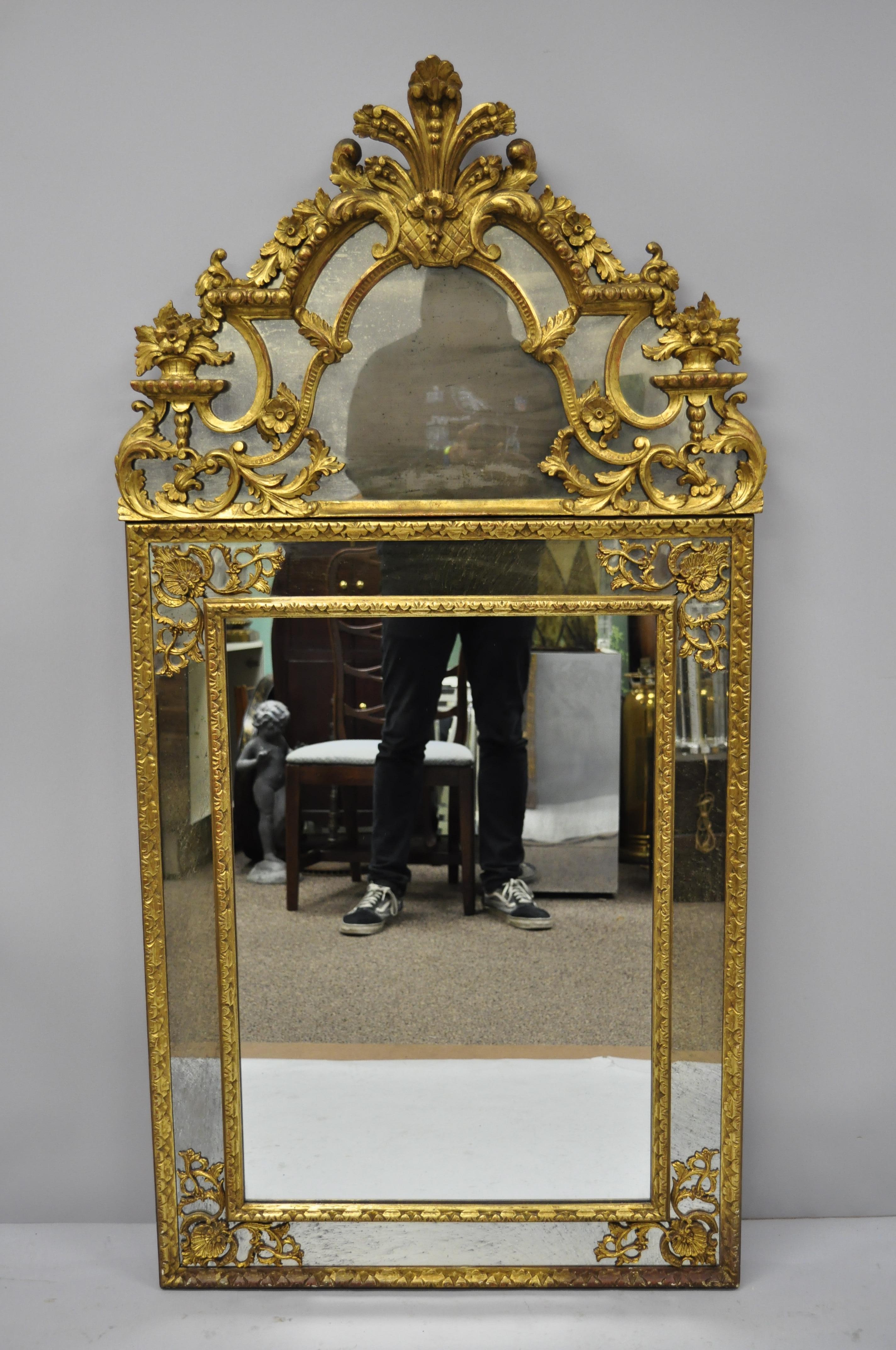 Antique French Louis XV Rococo Style Gold Trumeau Console Wall Mirror 5