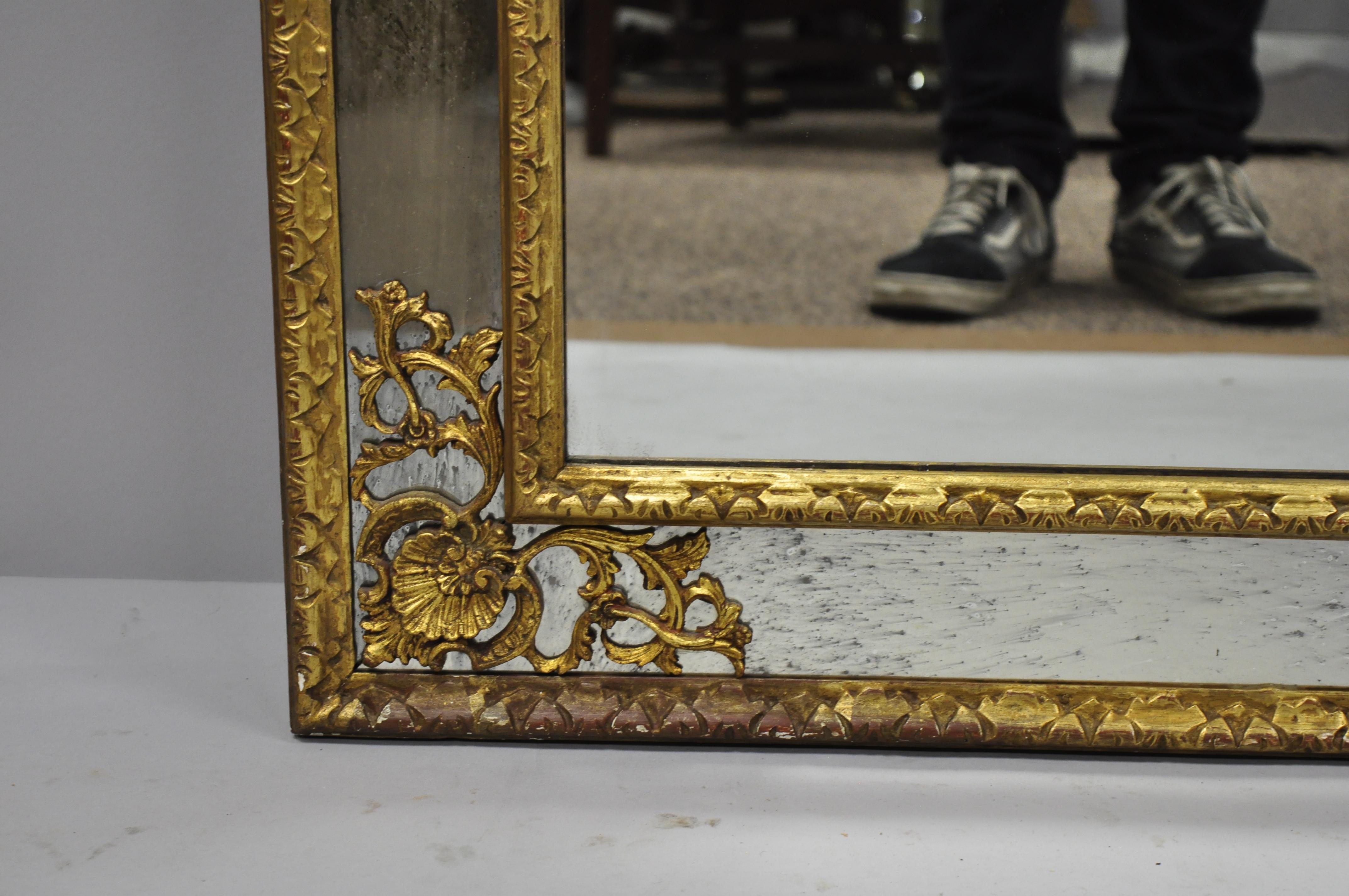 Antique French Louis XV Rococo Style Gold Trumeau Console Wall Mirror In Good Condition In Philadelphia, PA