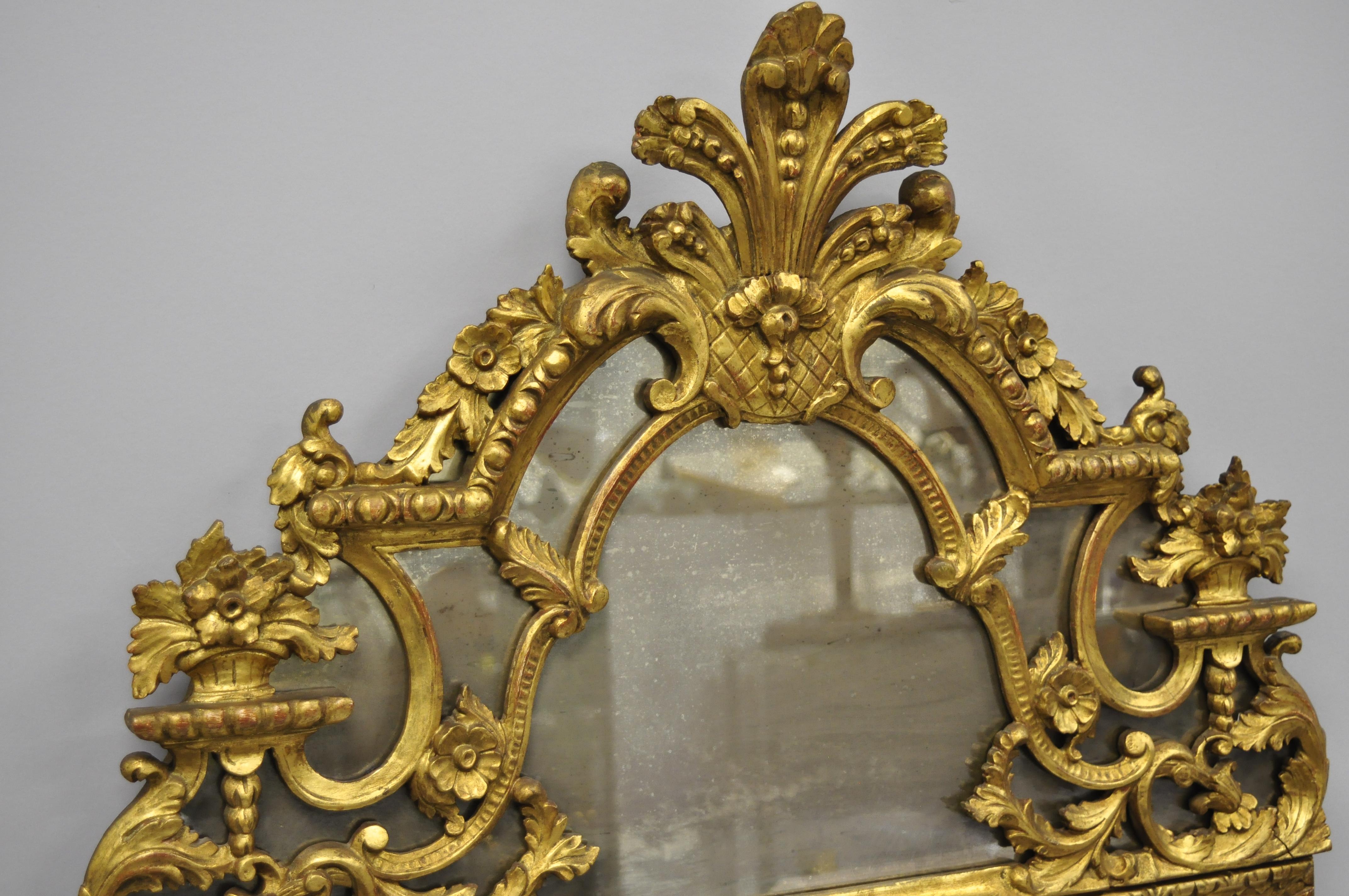 20th Century Antique French Louis XV Rococo Style Gold Trumeau Console Wall Mirror