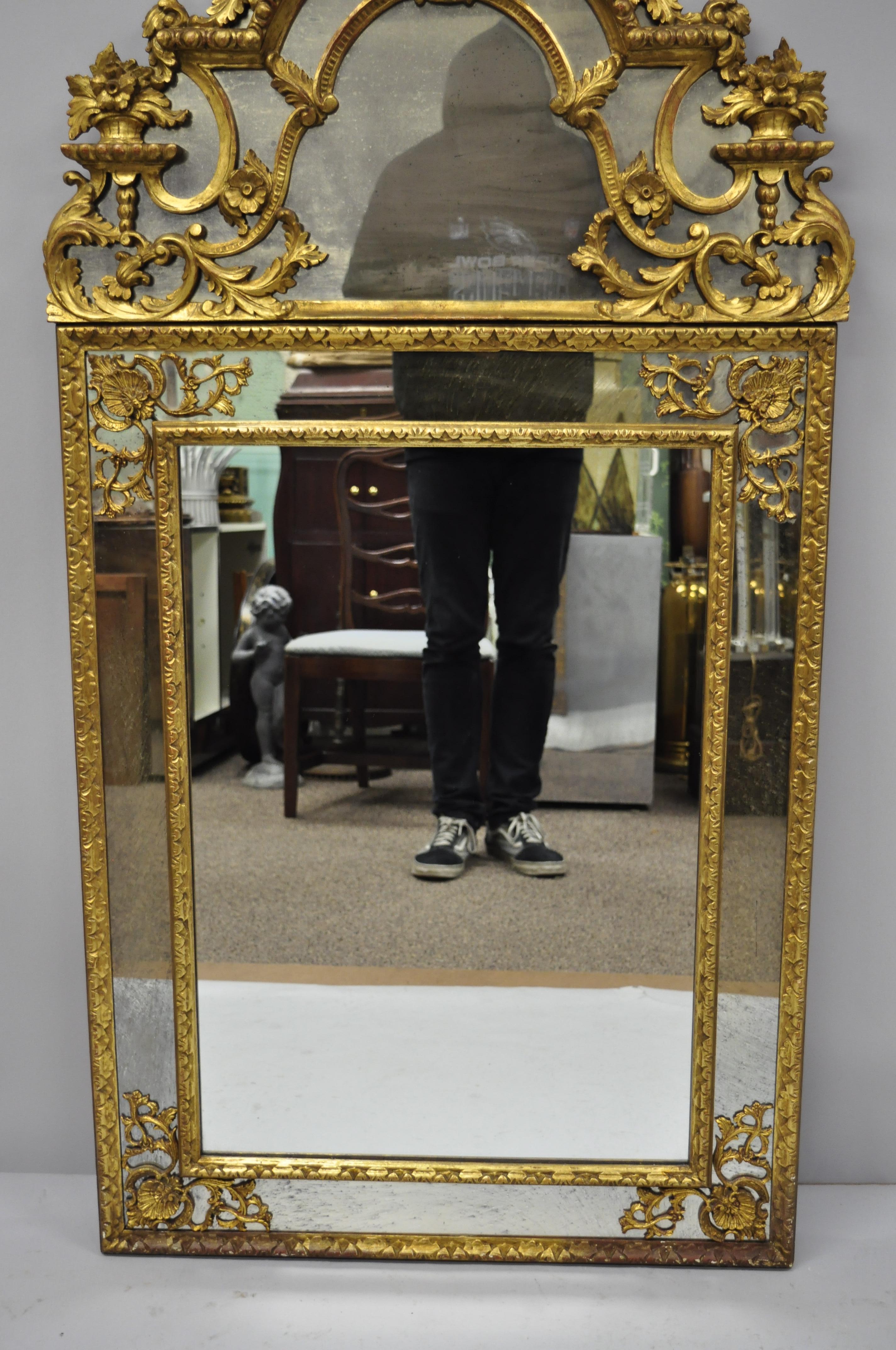 Antique French Louis XV Rococo Style Gold Trumeau Console Wall Mirror 3