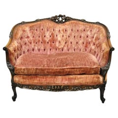 Antique French Louis XV Rococo Style Ornate Carved Walnut Settee Loveseat Sofa