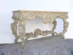 Antique French Louis XV Rococo Style Shell Carved 68" Marble Top Console Table