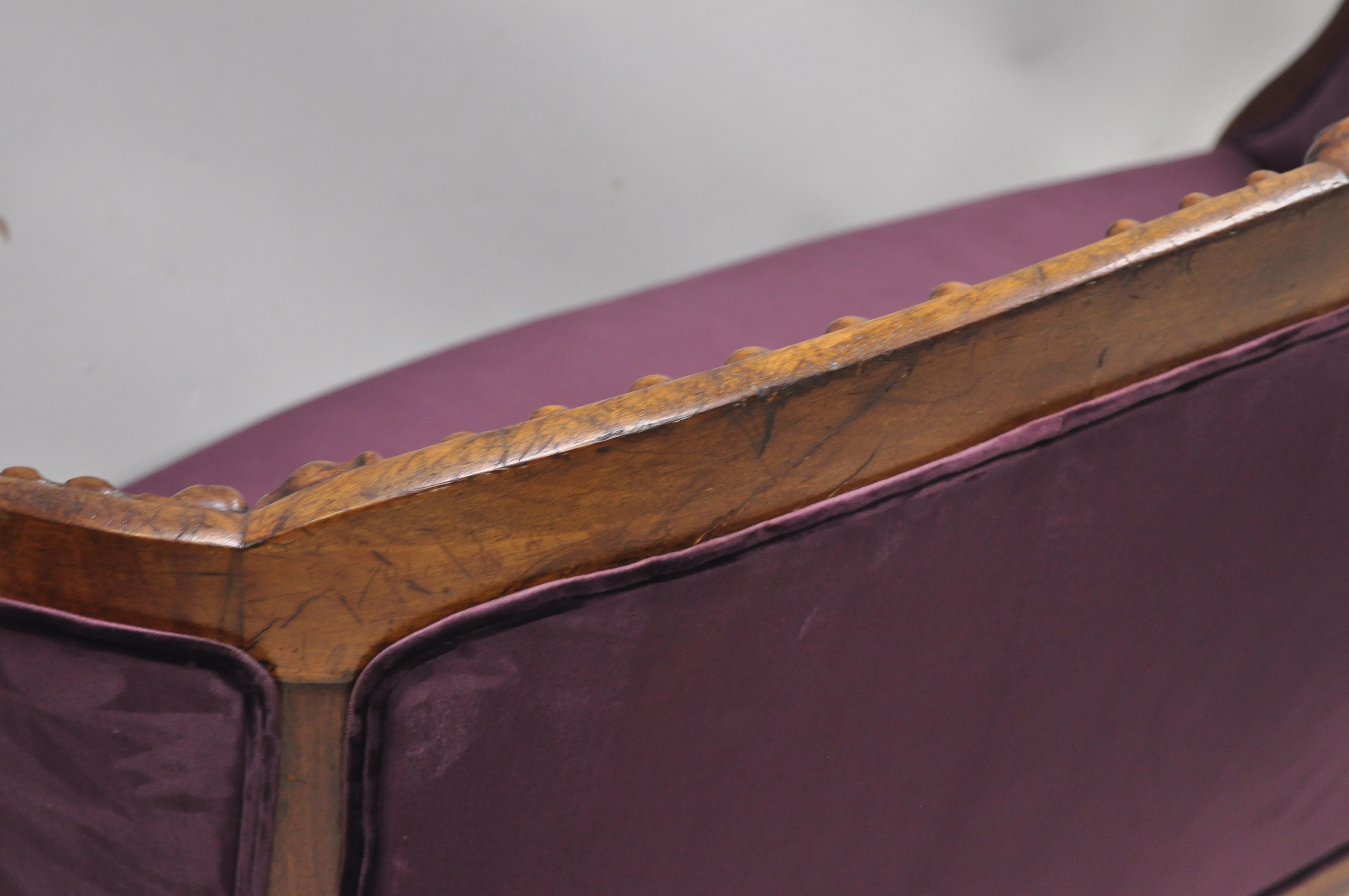 Antique French Louis XV Rococo Victorian Carved Mahogany Purple Loveseat Settee 4