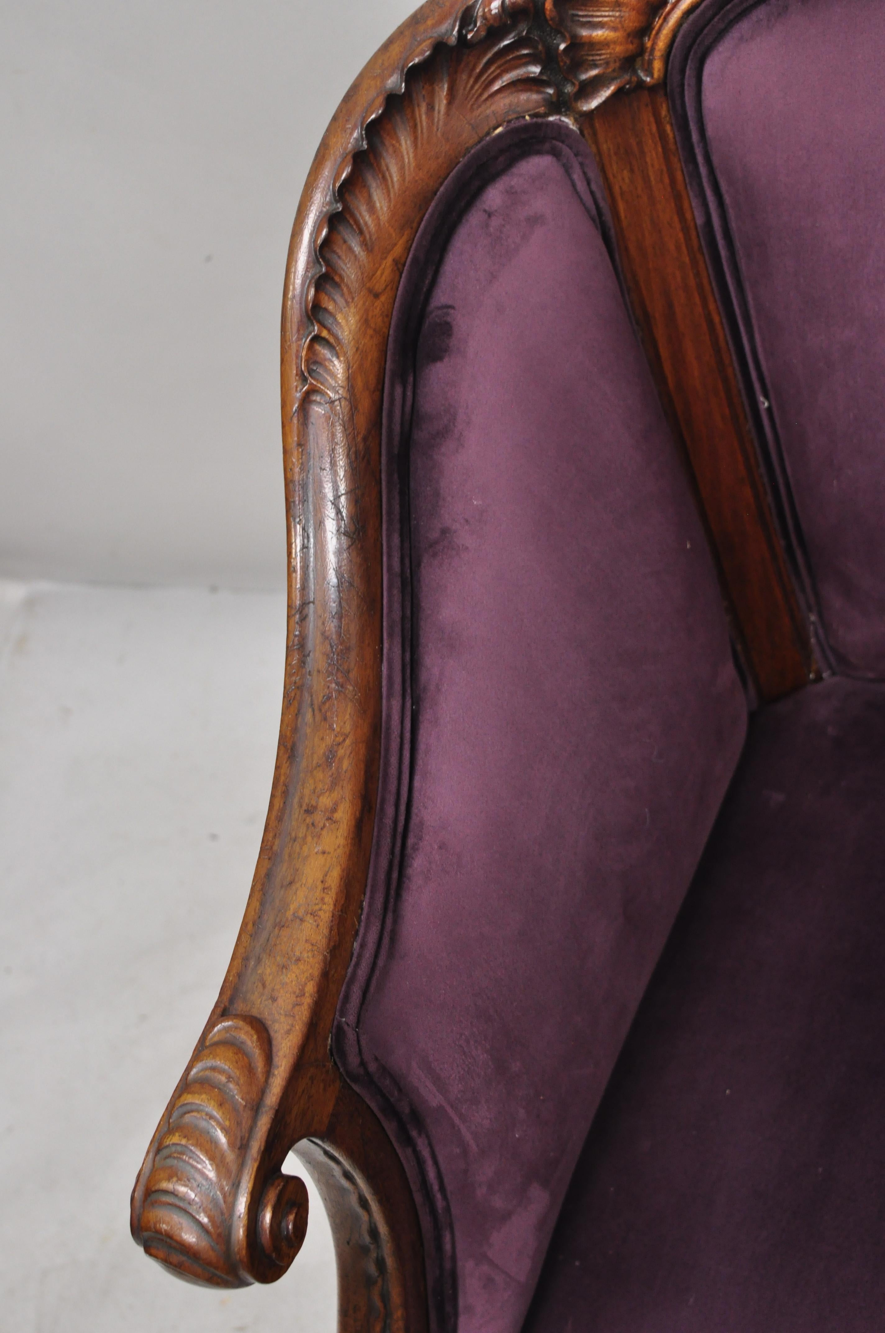 Antique French Louis XV Rococo Victorian Carved Mahogany Purple Loveseat Settee 2