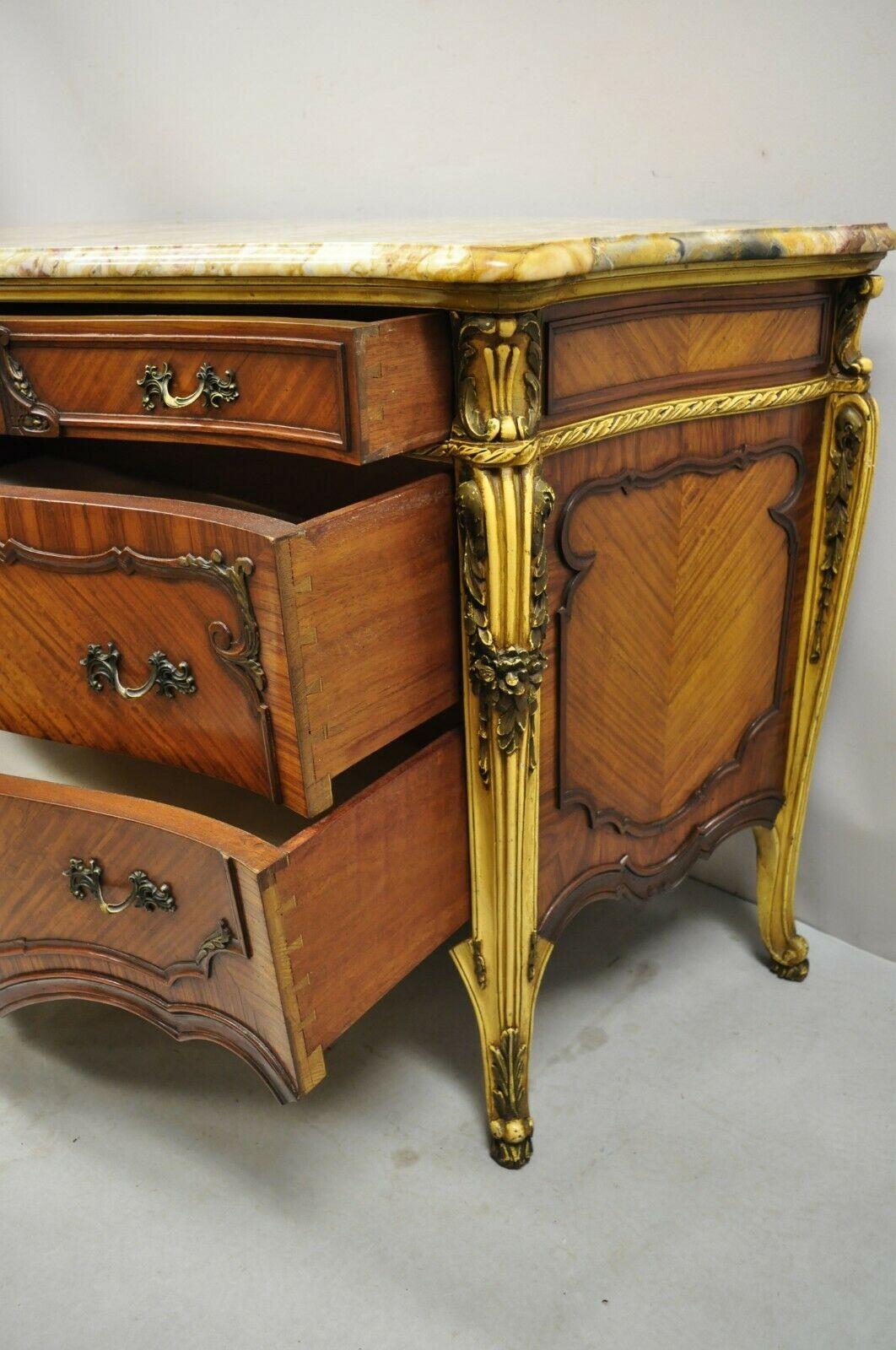 Antique French Louis XV Rogue Marble Top Satinwood Commode Dresser For Sale 6
