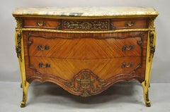Antique French Louis XV Rogue Marble Top Satinwood Commode Dresser