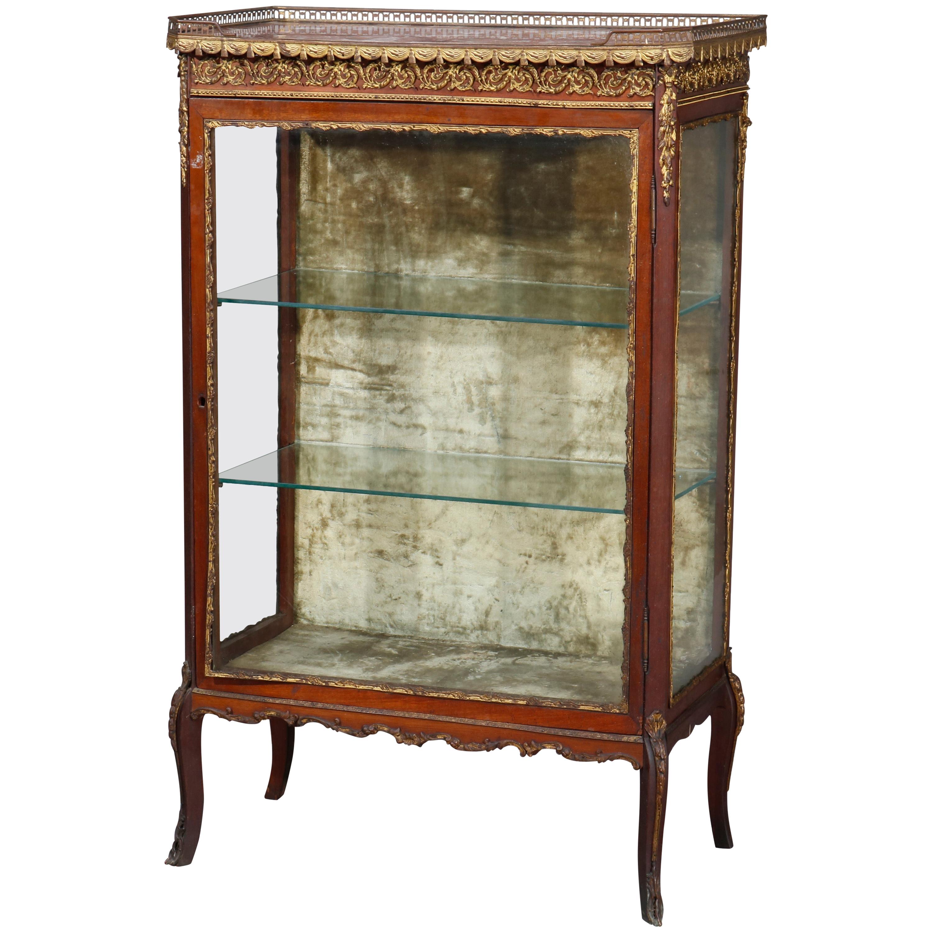 Antique French Louis XV Rosewood, Marble and Bronze Ormolu Display Vitrine