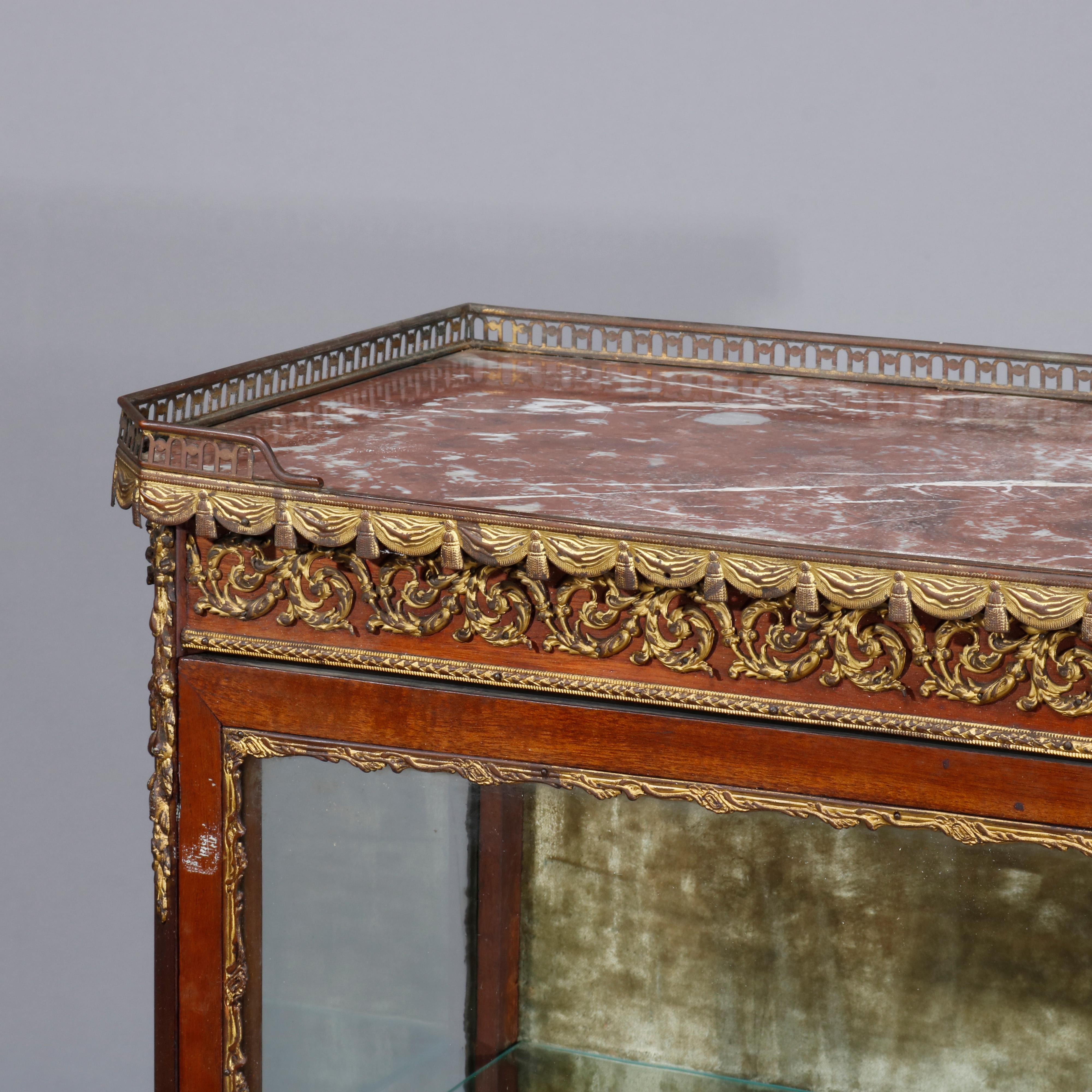 Cast Antique French Louis XV Rosewood, Marble and Bronze Ormolu Display Vitrine