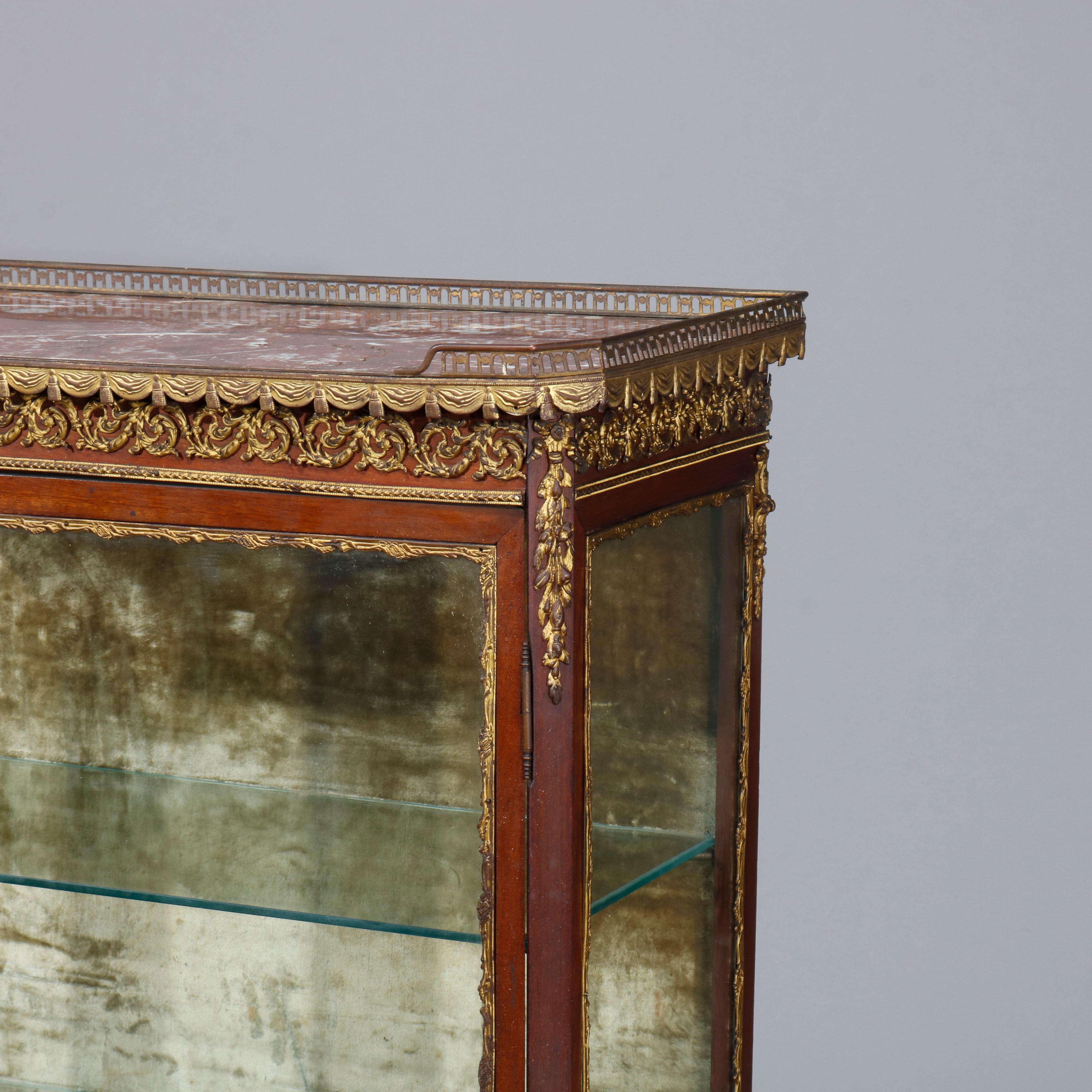 Antique French Louis XV Rosewood, Marble and Bronze Ormolu Display Vitrine In Good Condition In Big Flats, NY
