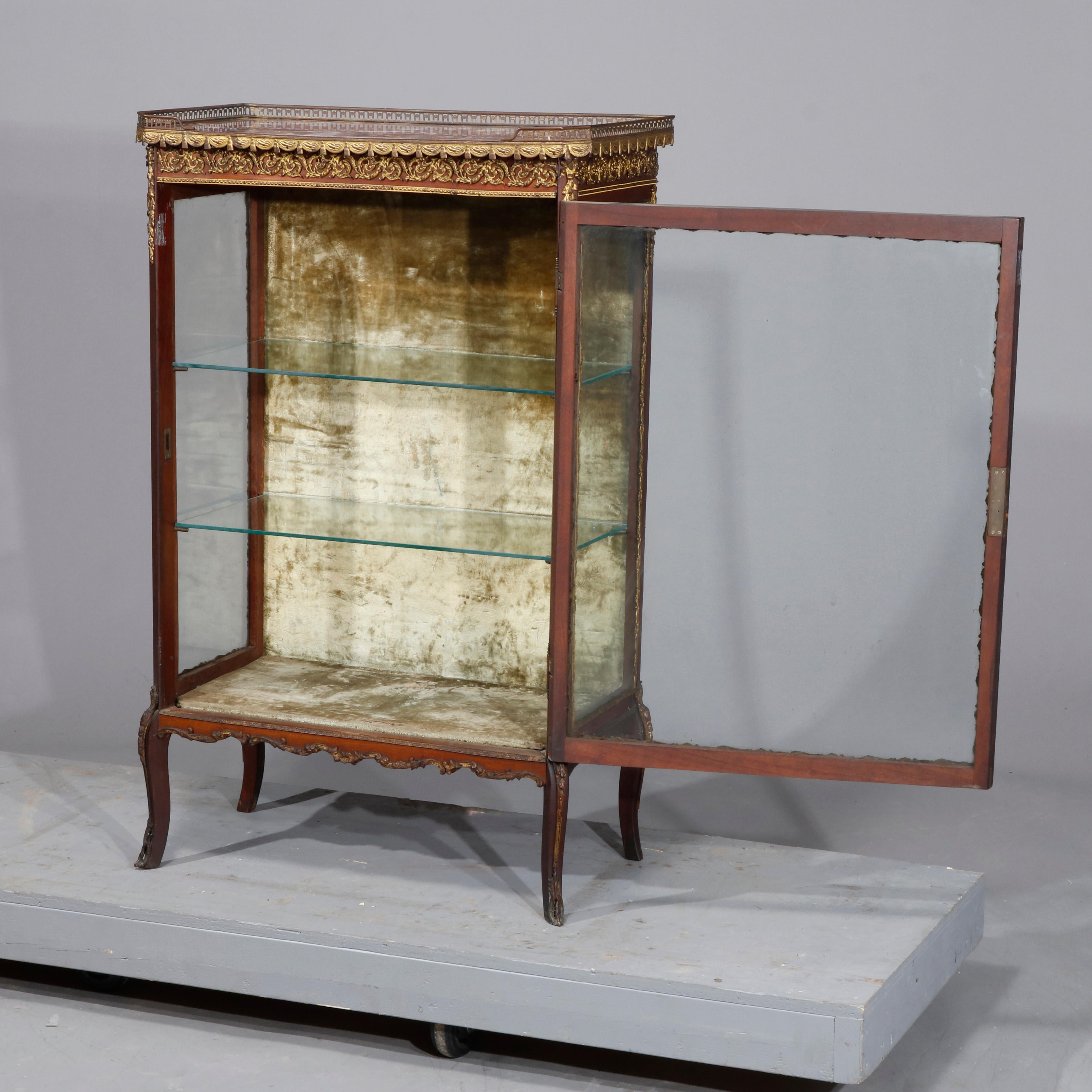19th Century Antique French Louis XV Rosewood, Marble and Bronze Ormolu Display Vitrine