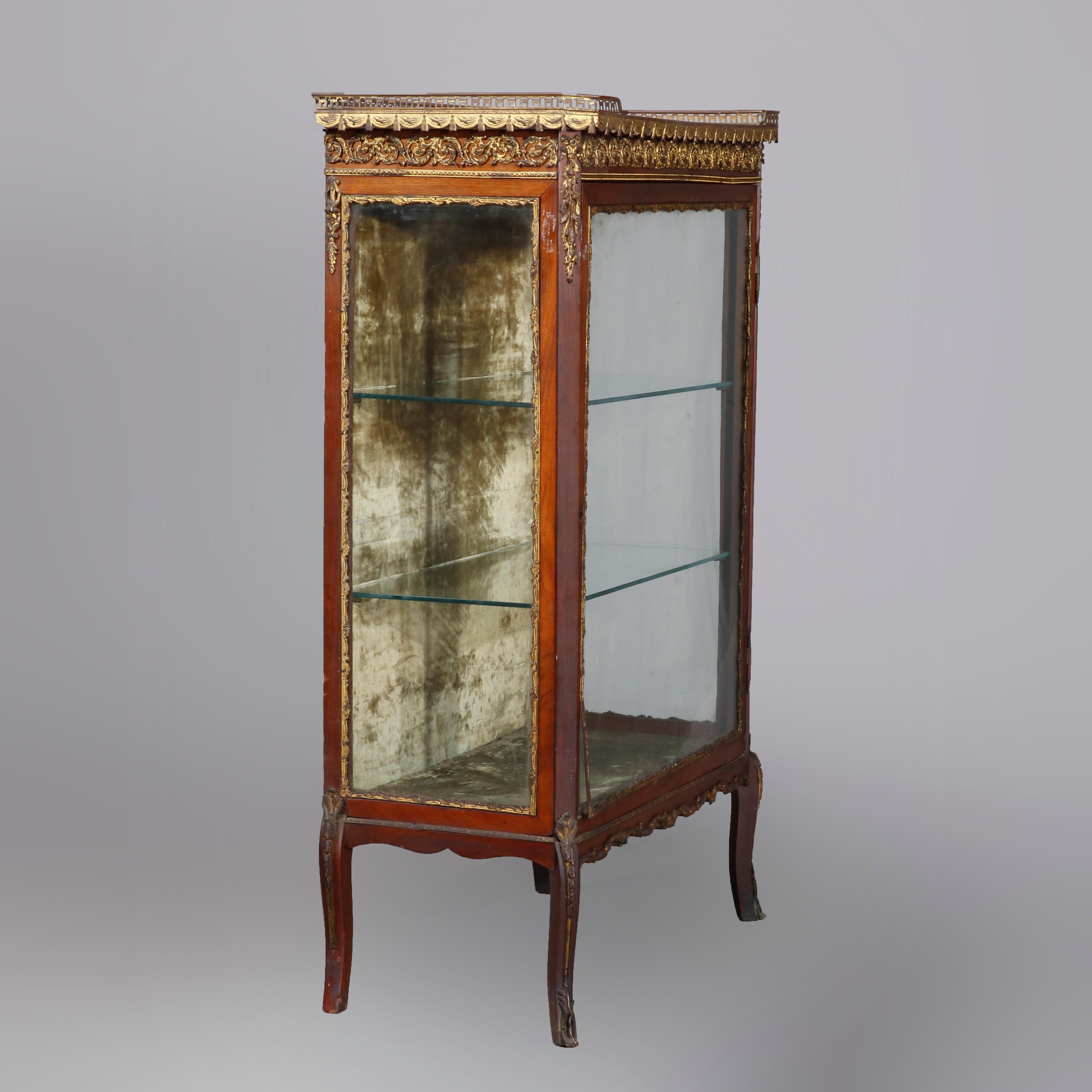 Antique French Louis XV Rosewood, Marble and Bronze Ormolu Display Vitrine 1