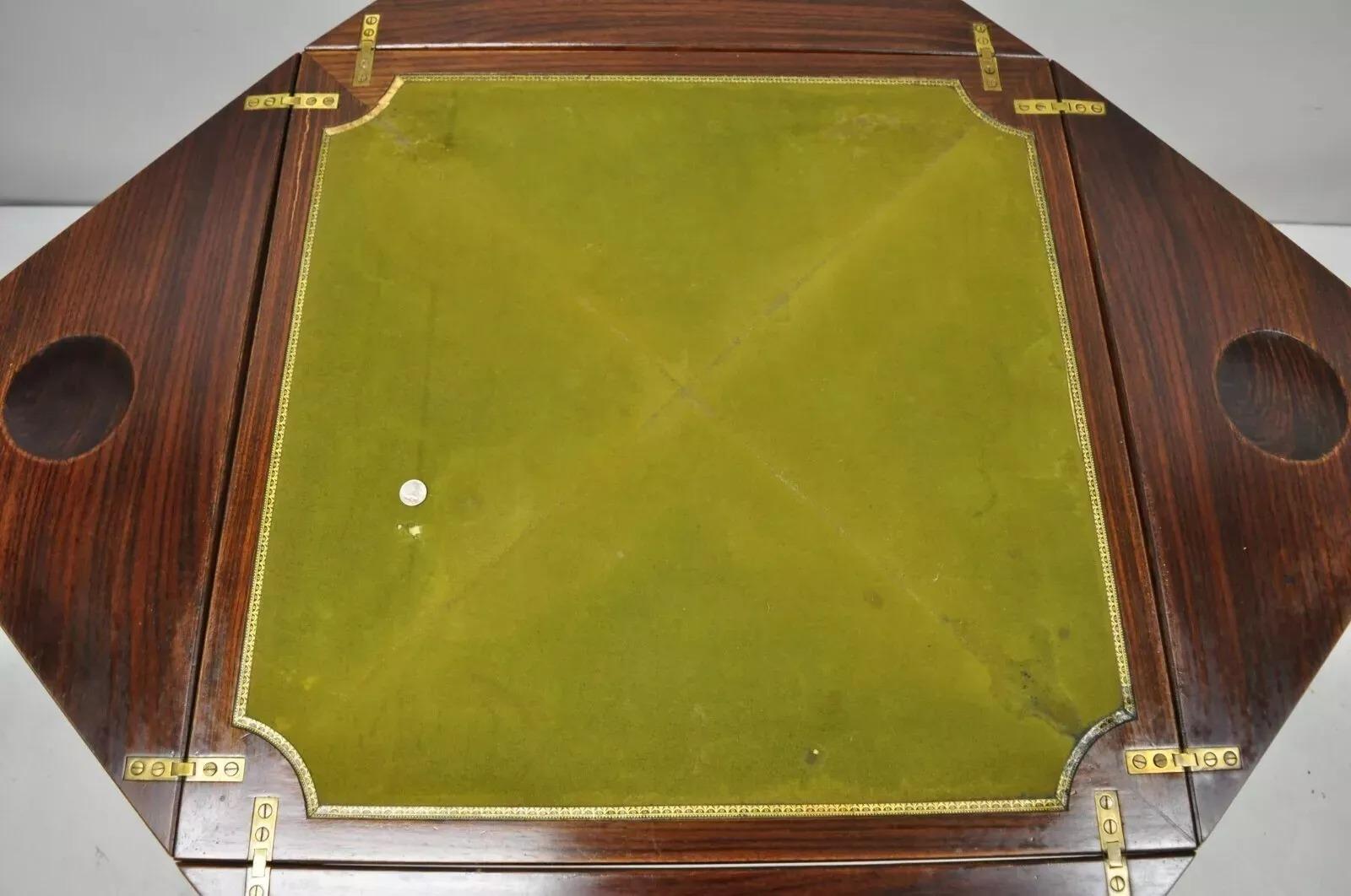 Ancienne table de jeu de cartes pliante française Louis XV en bois de rose incrusté de citronnier en vente 2