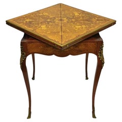 Antique French Louis XV Rosewood Satinwood Inlay Napkin Folding Card Game Table