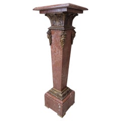 Antique French Louis XV Rouge Marble and Figural Bronze Maiden Pedestal Stand