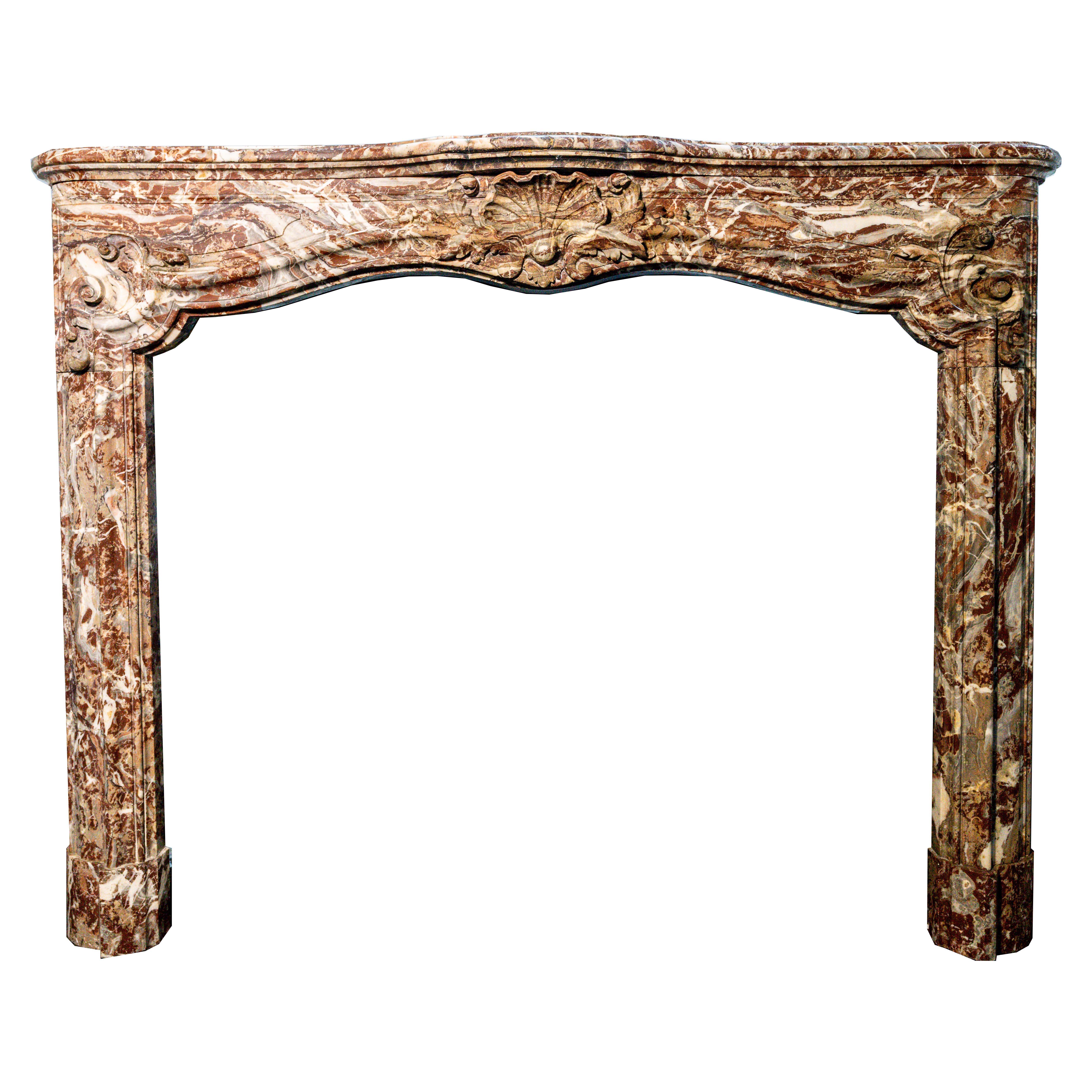 Antique French Louis XV Rouge Marble Fireplace Mantel In Good Condition For Sale In New York, NY