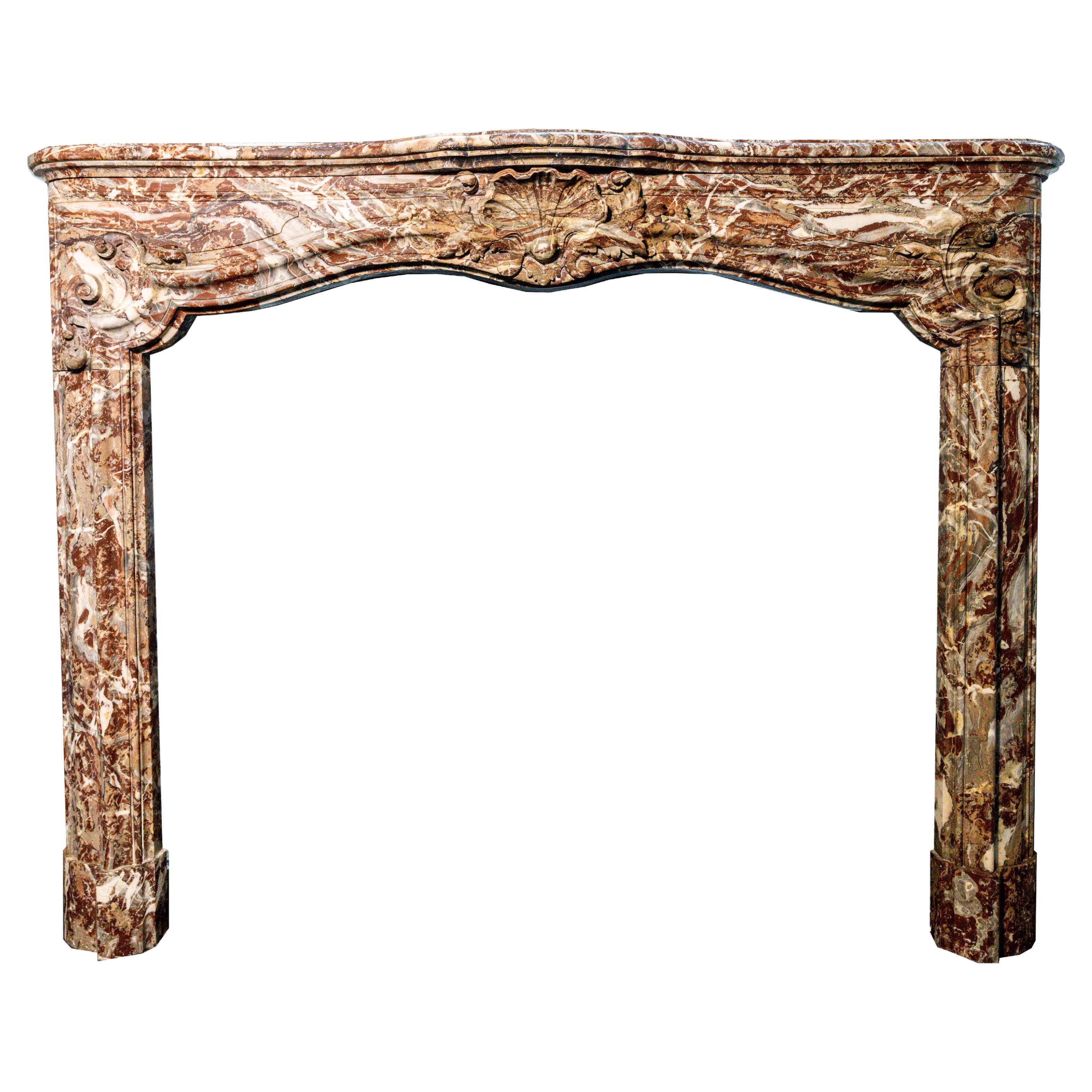 Antique French Louis XV Rouge Marble Fireplace Mantel