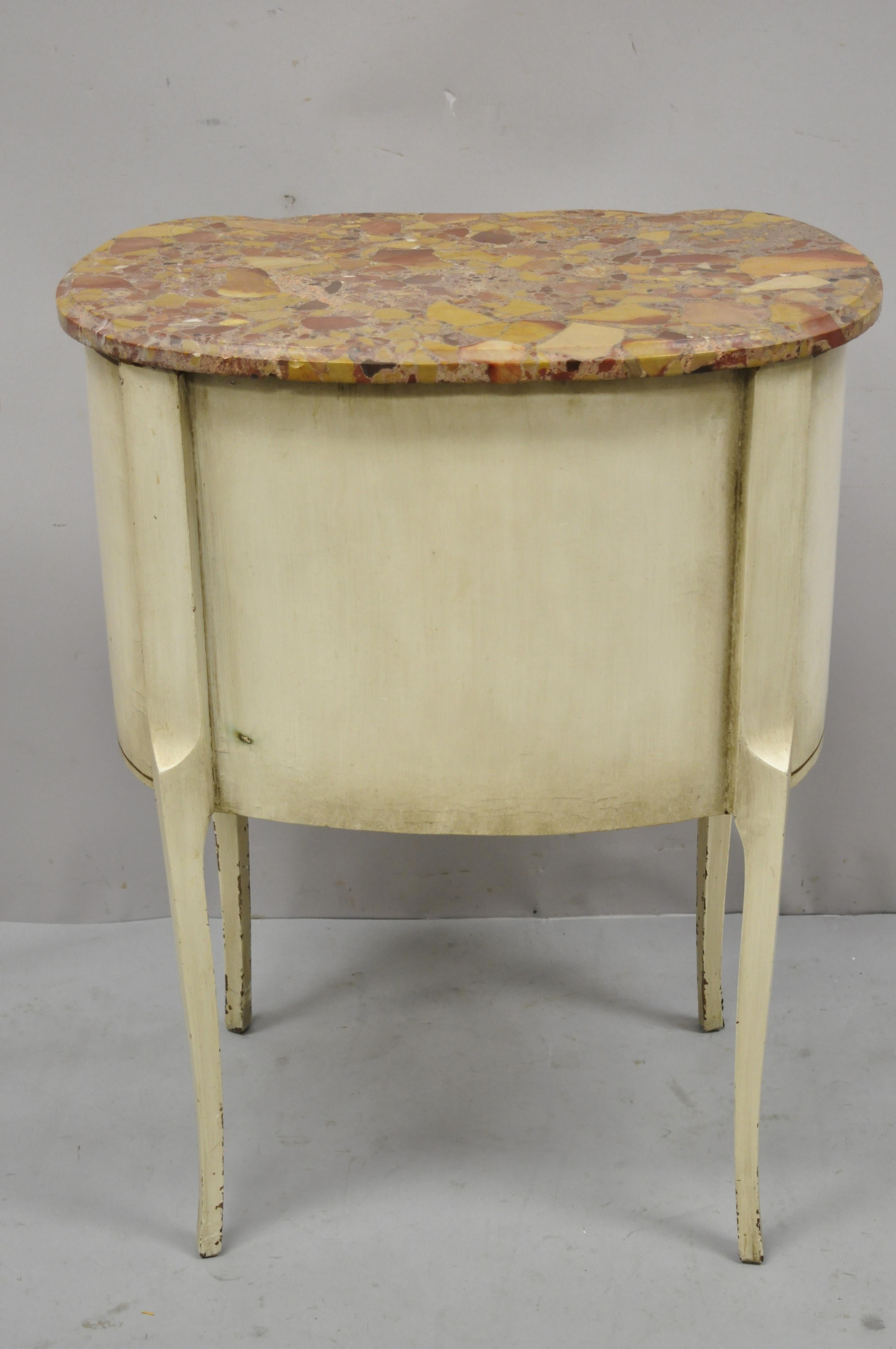 Antique French Louis XV Rouge Marble Top Painted Bombe Nightstand Side Table 2