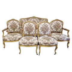 Antique French Louis XV Salon Set with Gilded Frame, 1850