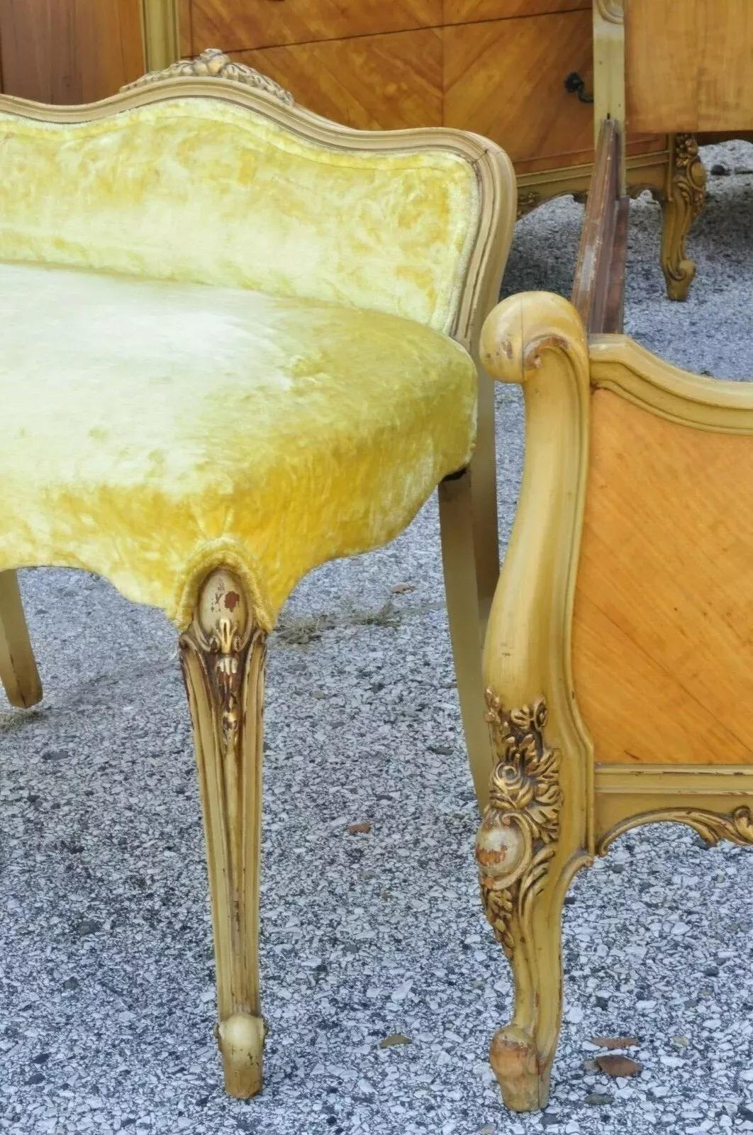 Antique French Louis XV Satinwood Bedroom Set Dresser Vanity Mirror - 9 Pc Set siglo XX en venta