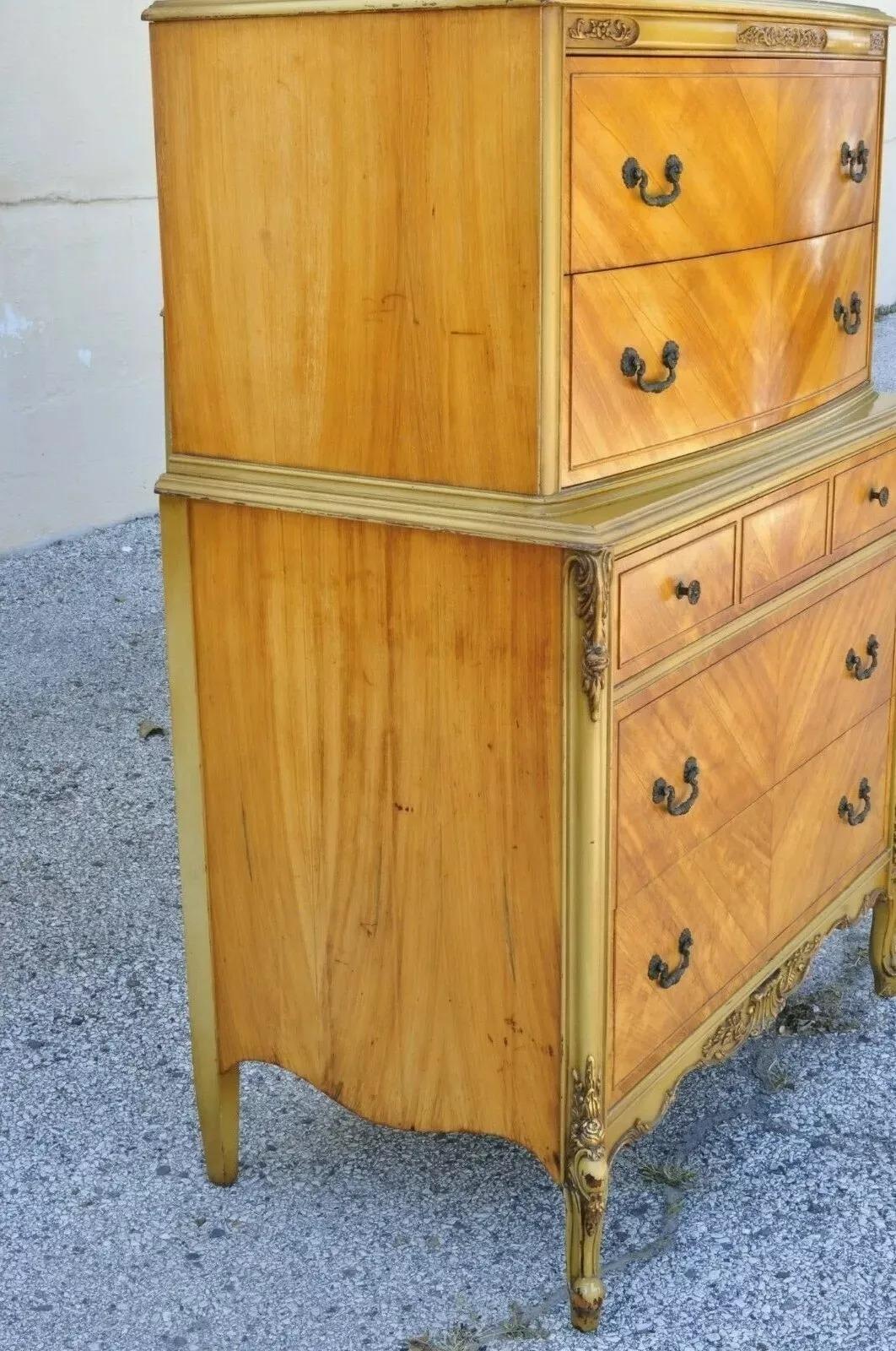 Antique French Louis XV Satinwood Bedroom Set Dresser Vanity Mirror - 9 Pc Set en venta 2