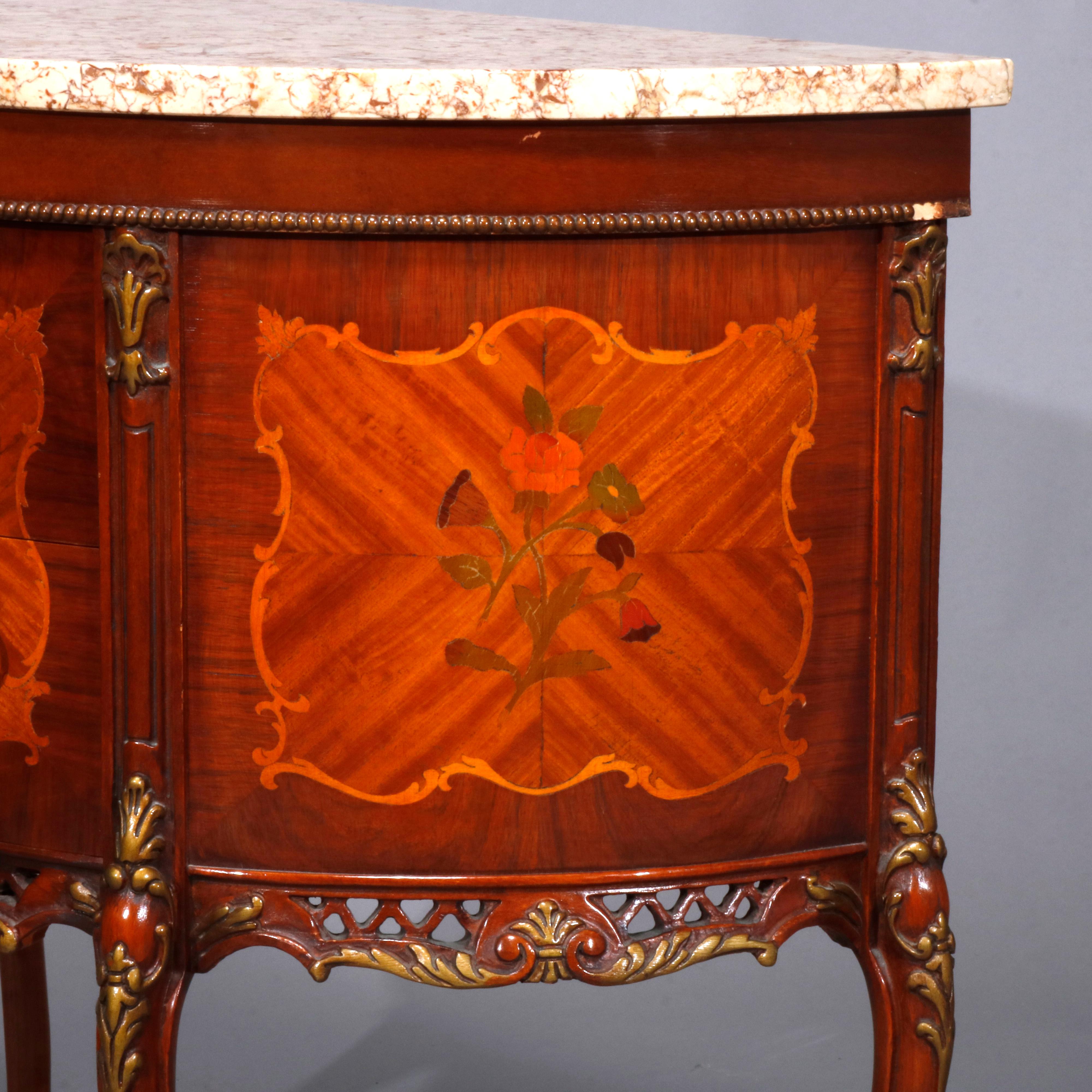 Antique French Louis XV Satinwood Inlaid Mahogany Marble Top Commode 5