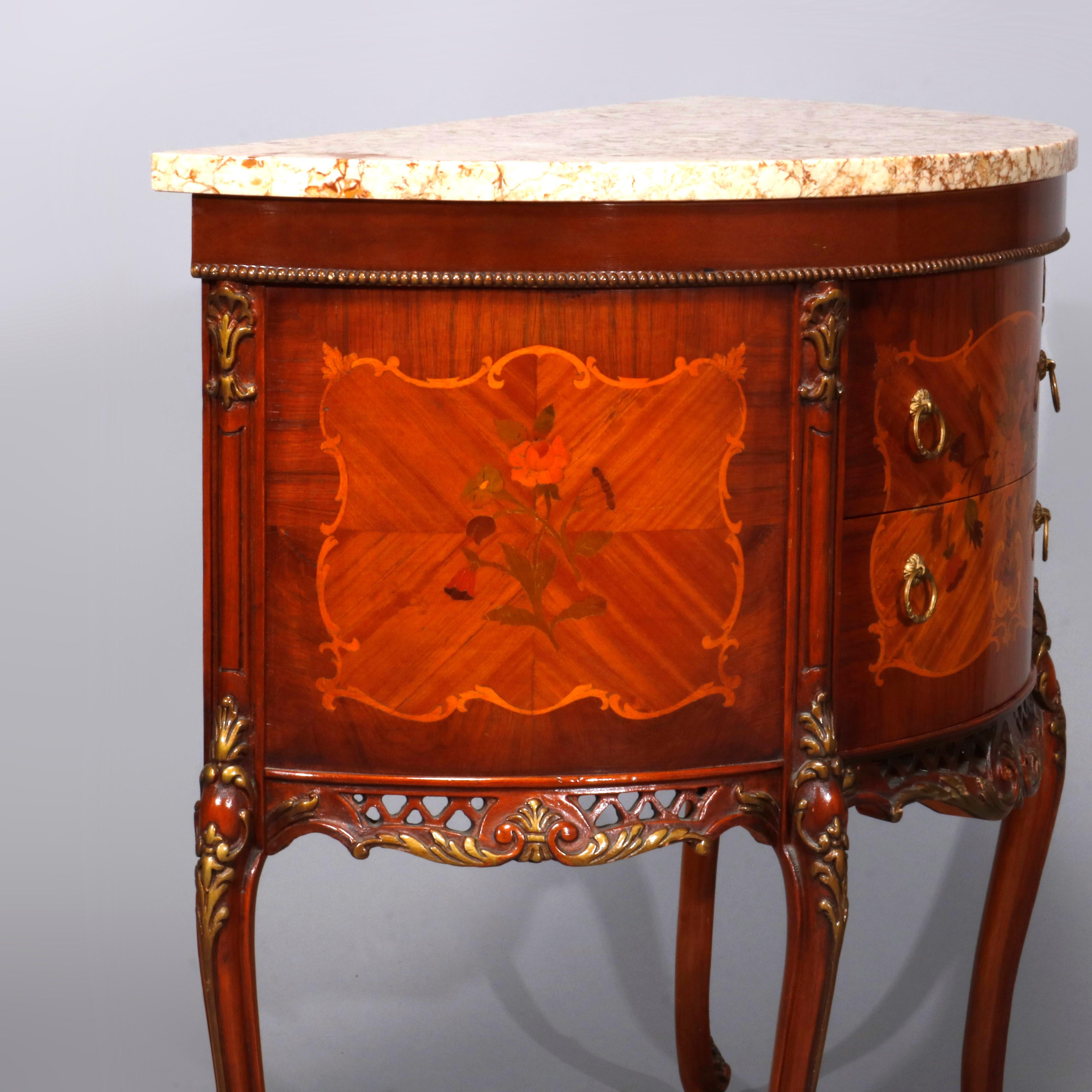 Antique French Louis XV Satinwood Inlaid Mahogany Marble Top Commode 6
