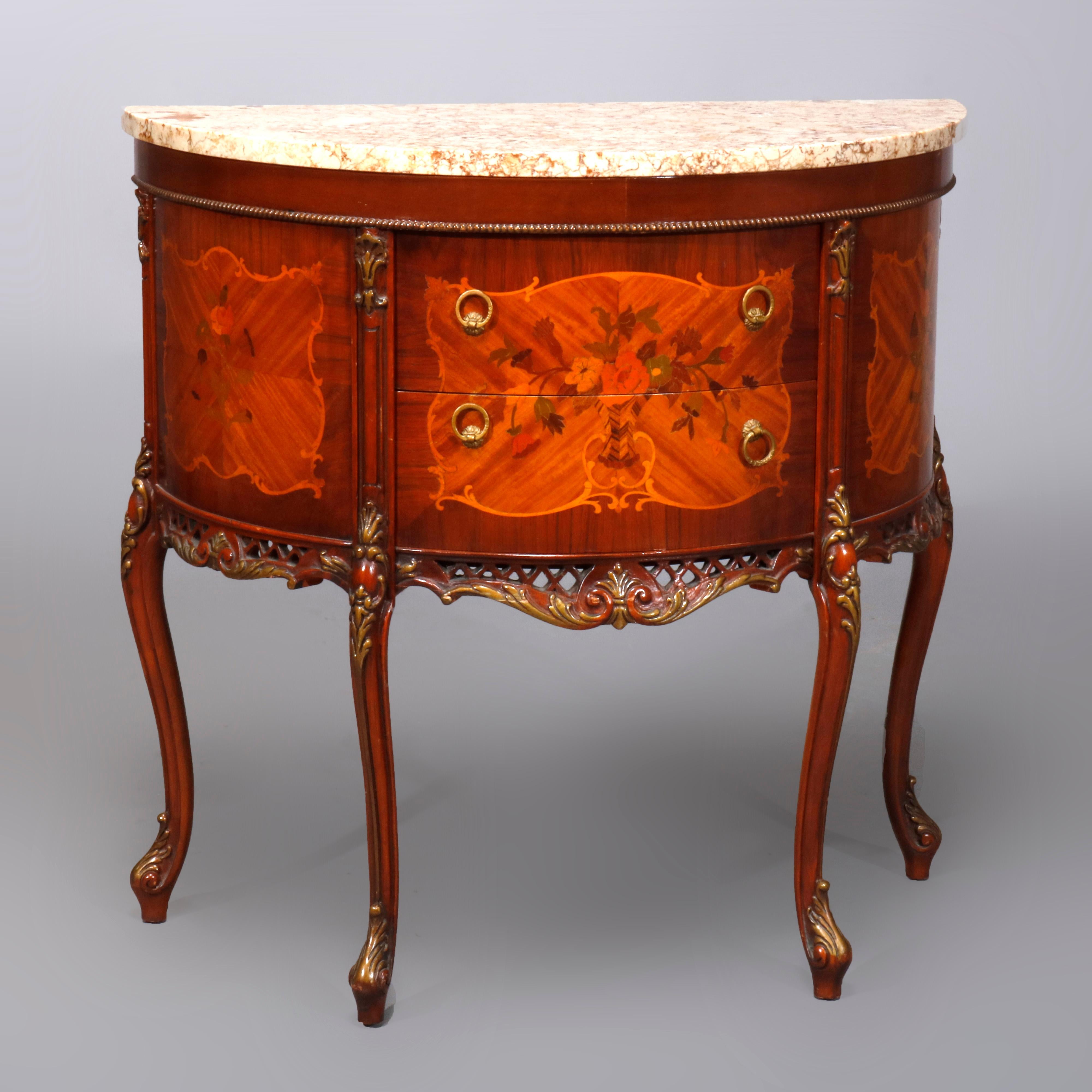 Antique French Louis XV Satinwood Inlaid Mahogany Marble Top Commode 9