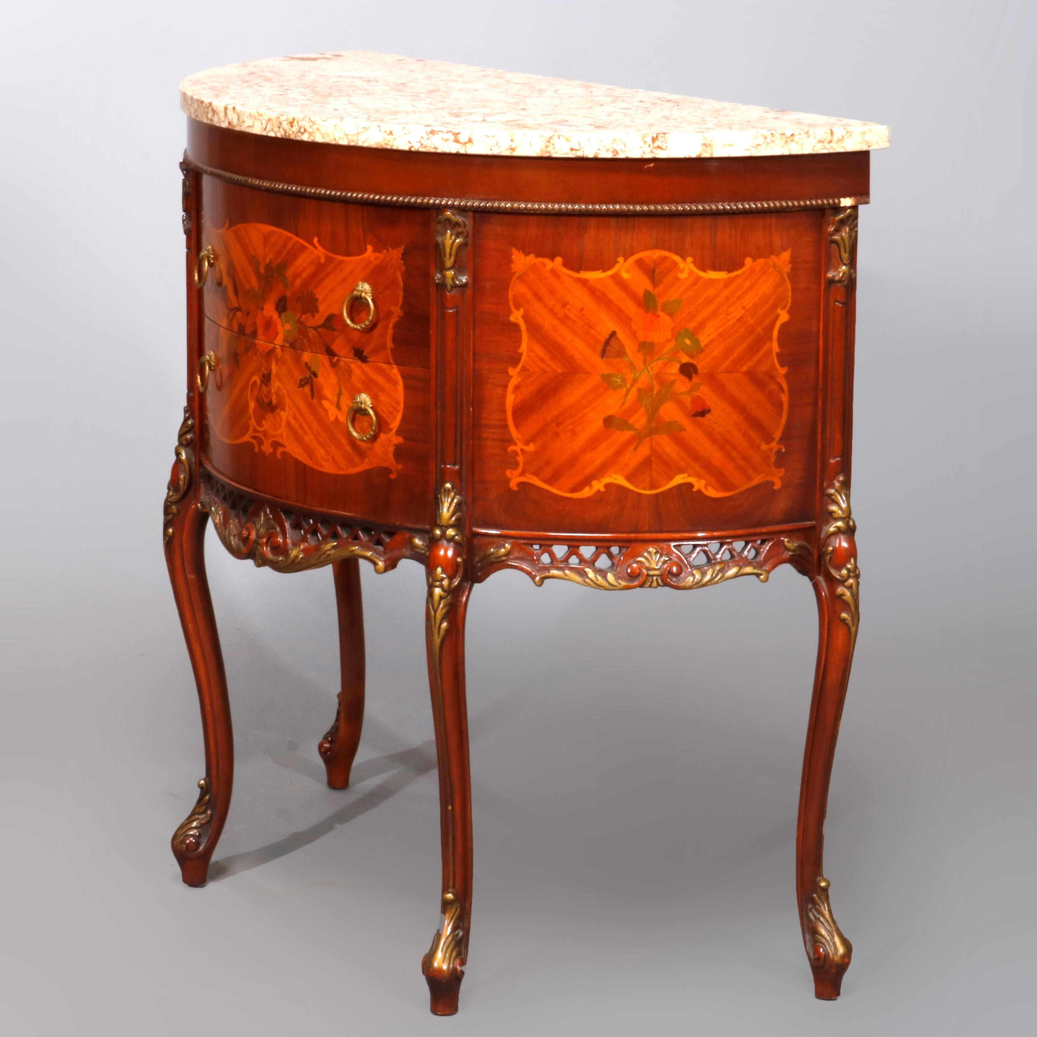 Antique French Louis XV Satinwood Inlaid Mahogany Marble Top Commode In Good Condition In Big Flats, NY
