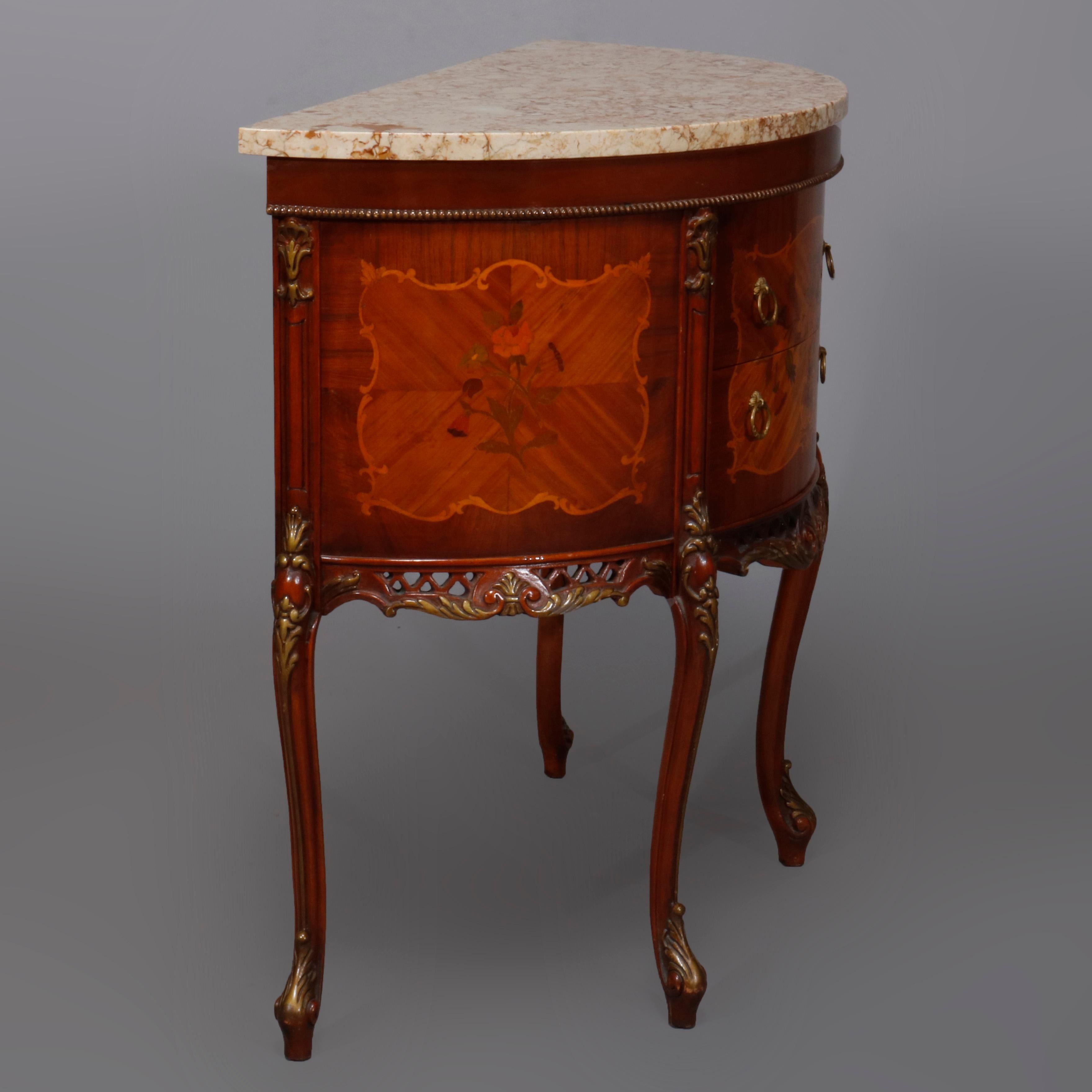Antique French Louis XV Satinwood Inlaid Mahogany Marble Top Commode 1