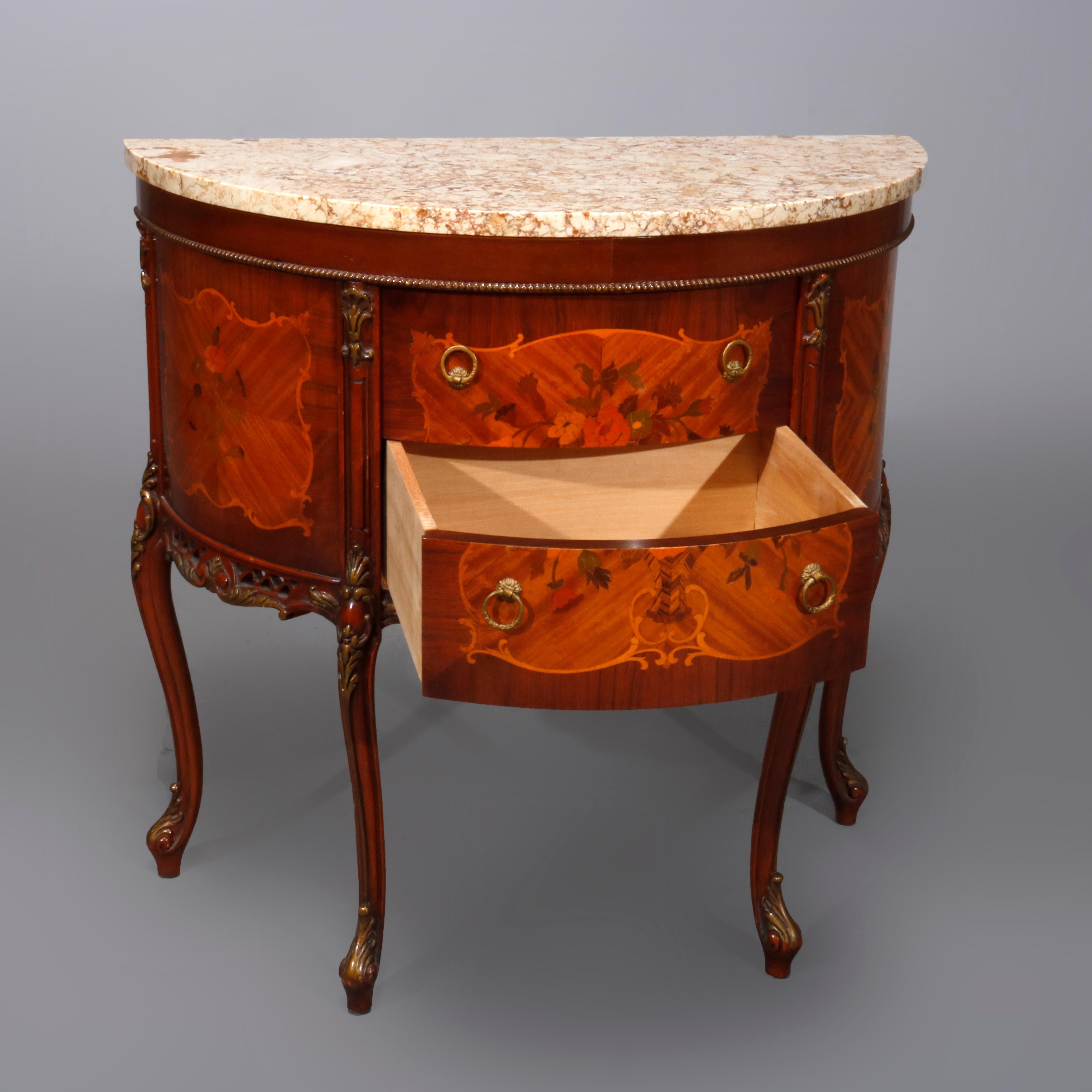 Antique French Louis XV Satinwood Inlaid Mahogany Marble Top Commode 2