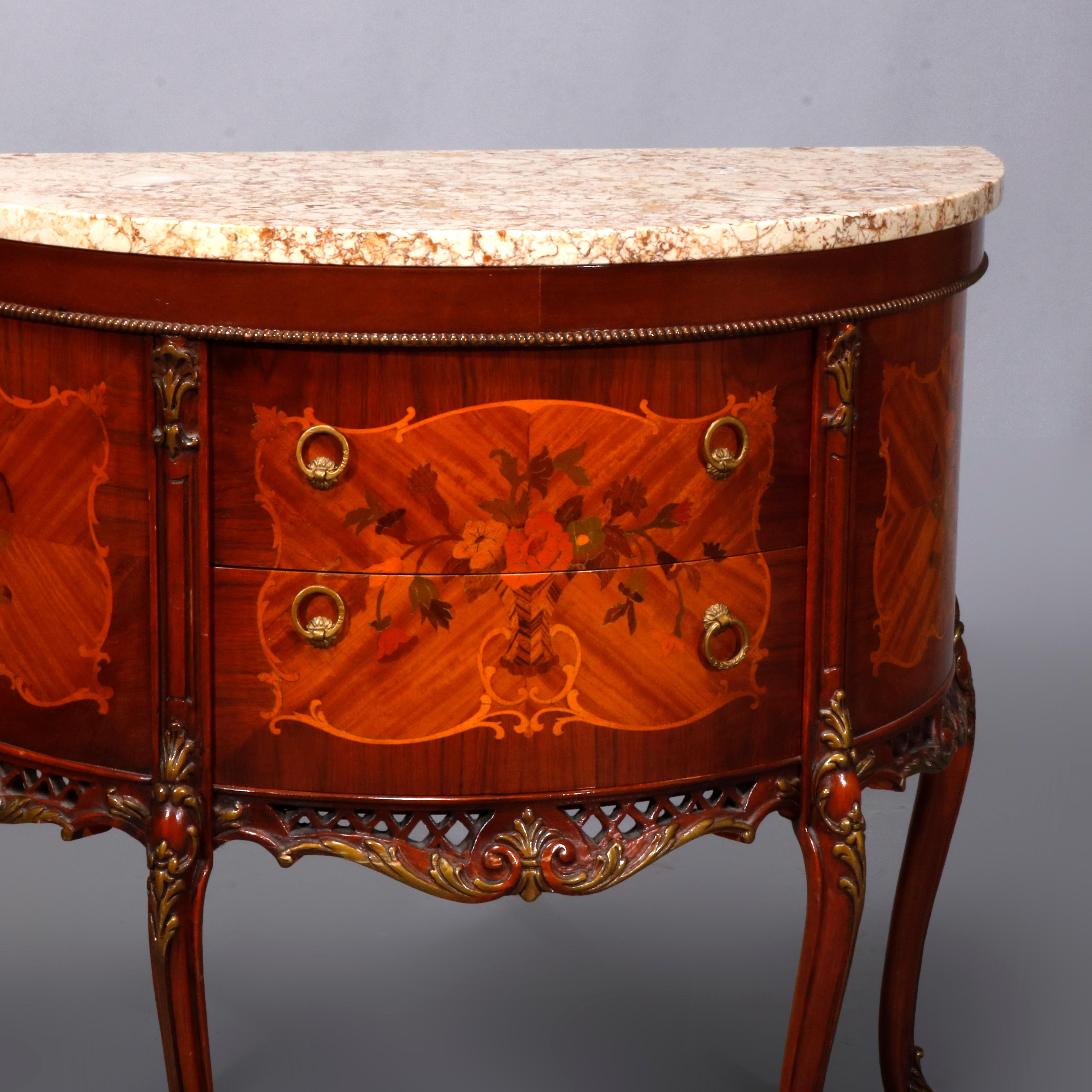 Antique French Louis XV Satinwood Inlaid Mahogany Marble Top Commode 3